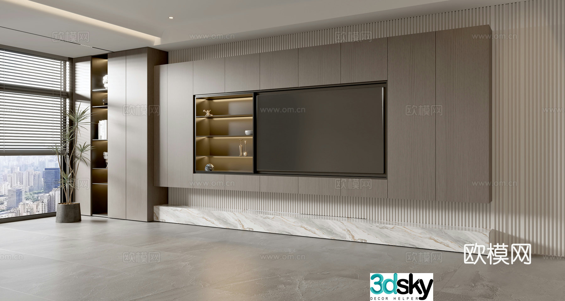 Modern simple living room light luxury TV background wall full wall TV cabinet 3D model