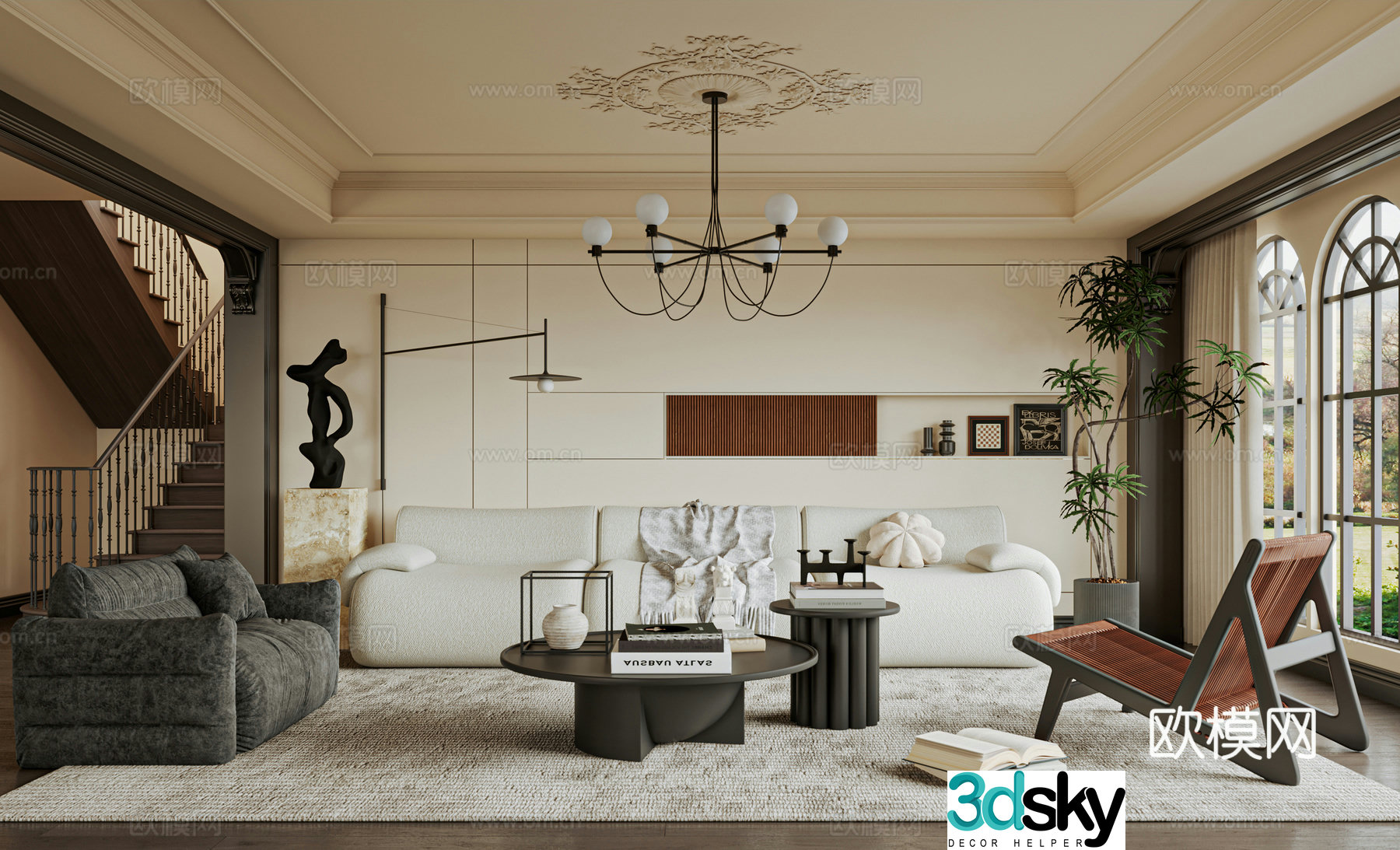 French living room sofa single chair coffee table 3d model