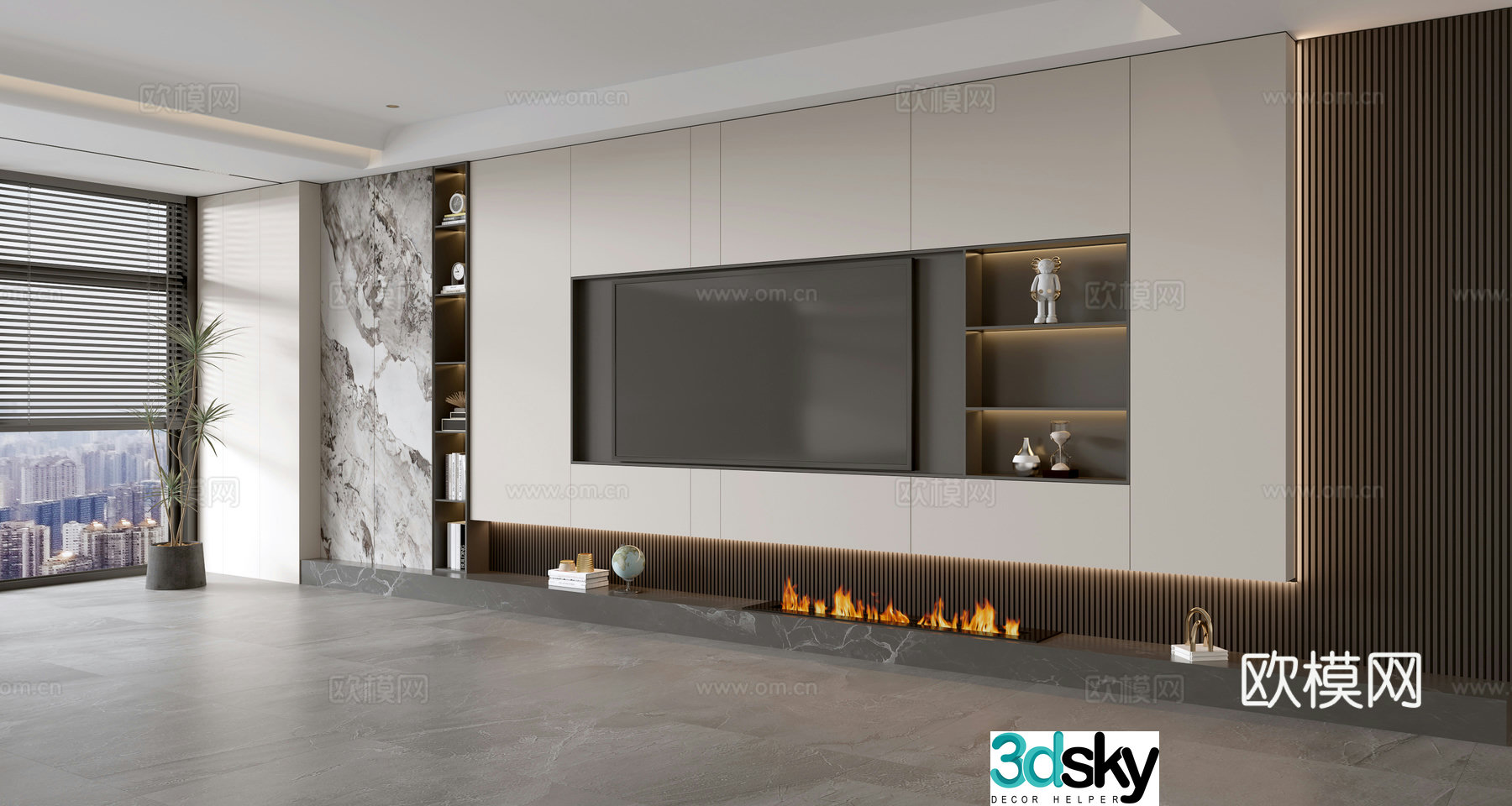 Modern Italian living room light luxury TV background wall full wall TV cabinet 3D model