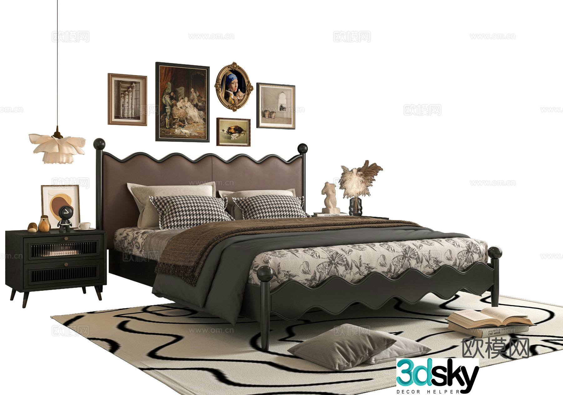 French double bed 3d model
