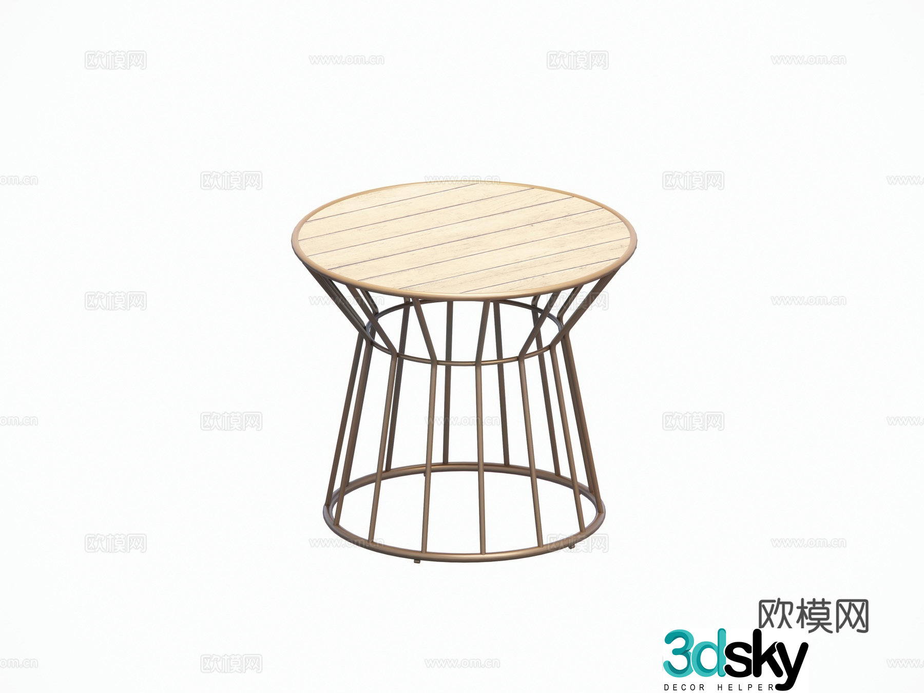 Modern French round metal wooden coffee table side table outdoor courtyard coffee table combination 3D model