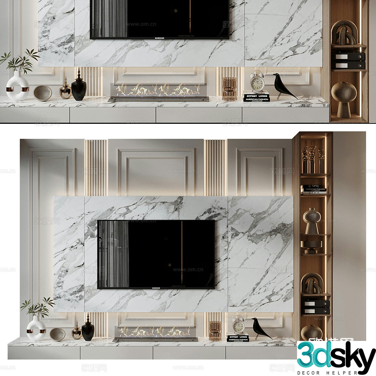 Modern light luxury TV background wall 3d model
