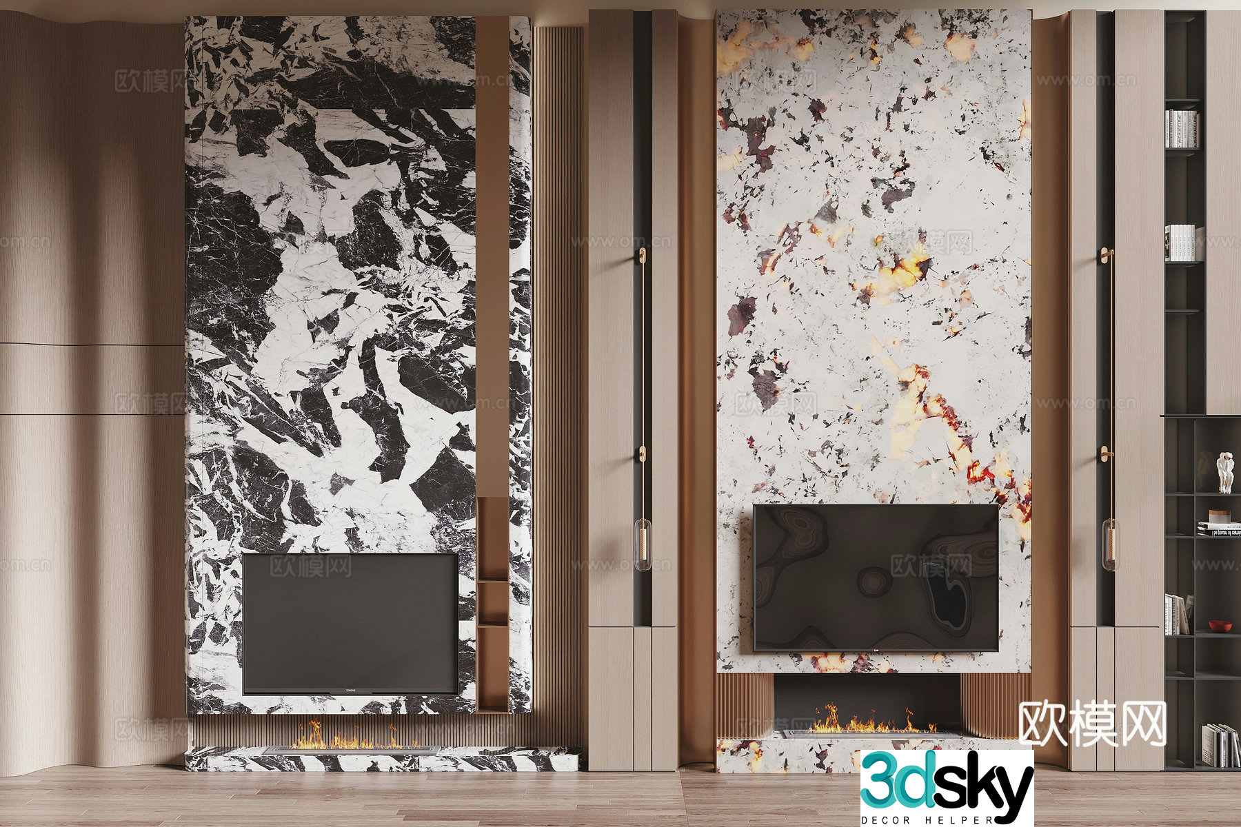 Modern villa TV background wall 3d model
