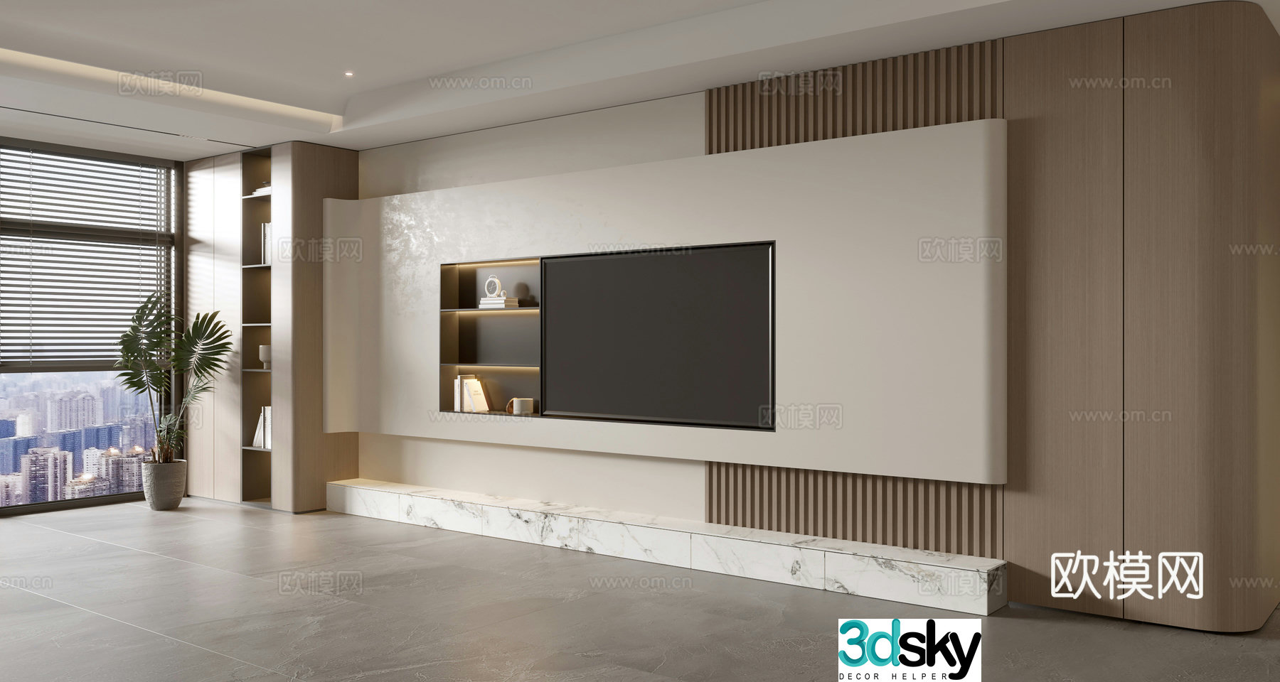 Modern simple living room light luxury TV background wall full wall TV cabinet 3D model