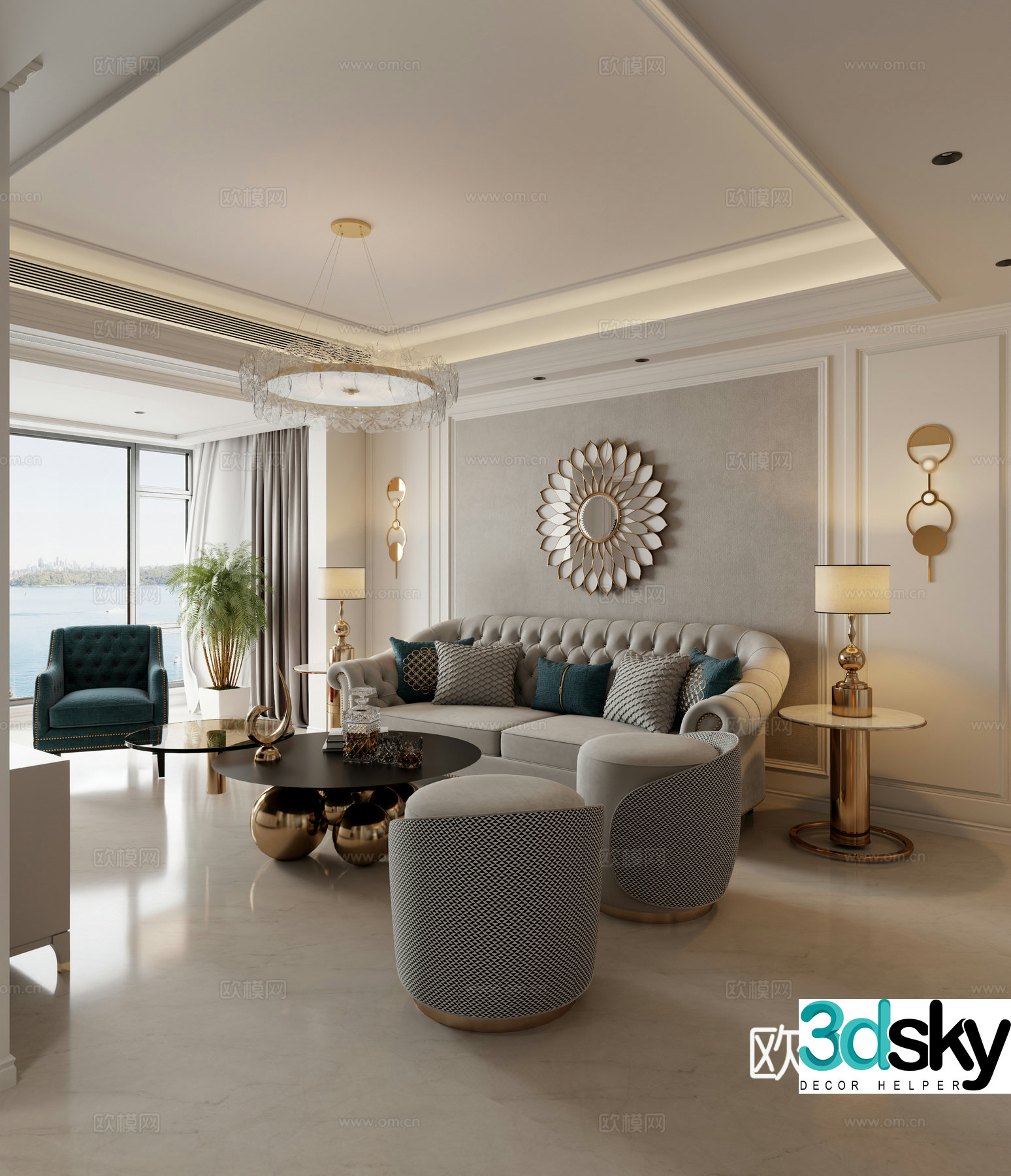 Simple European living room sofa background wall 3d model
