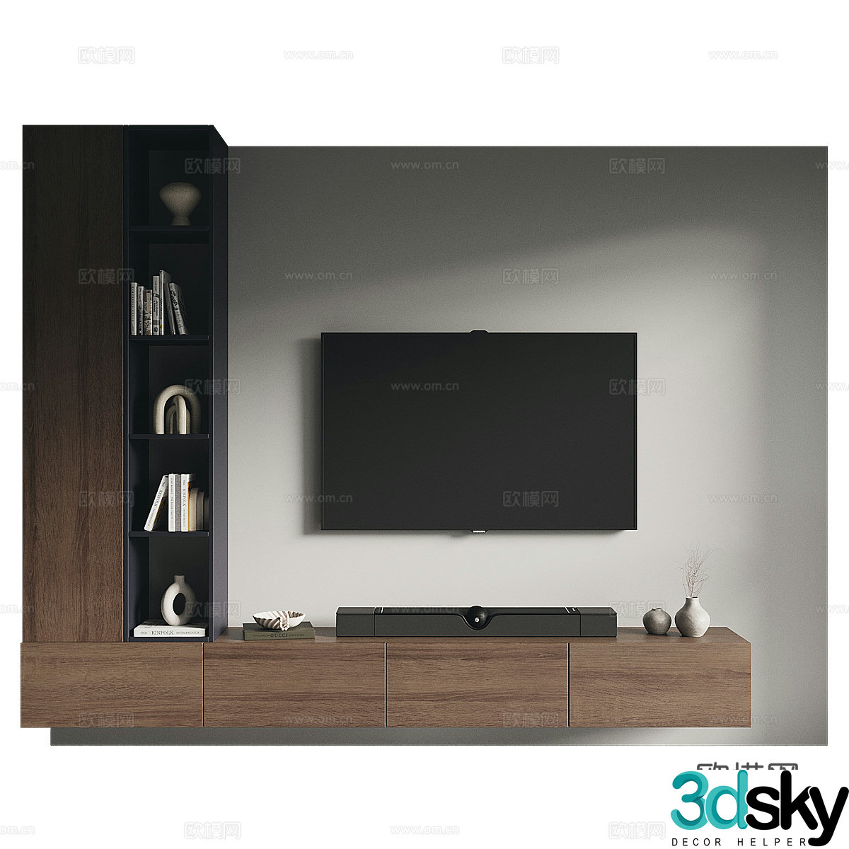 Modern Italian minimalist TV background wall 3d model