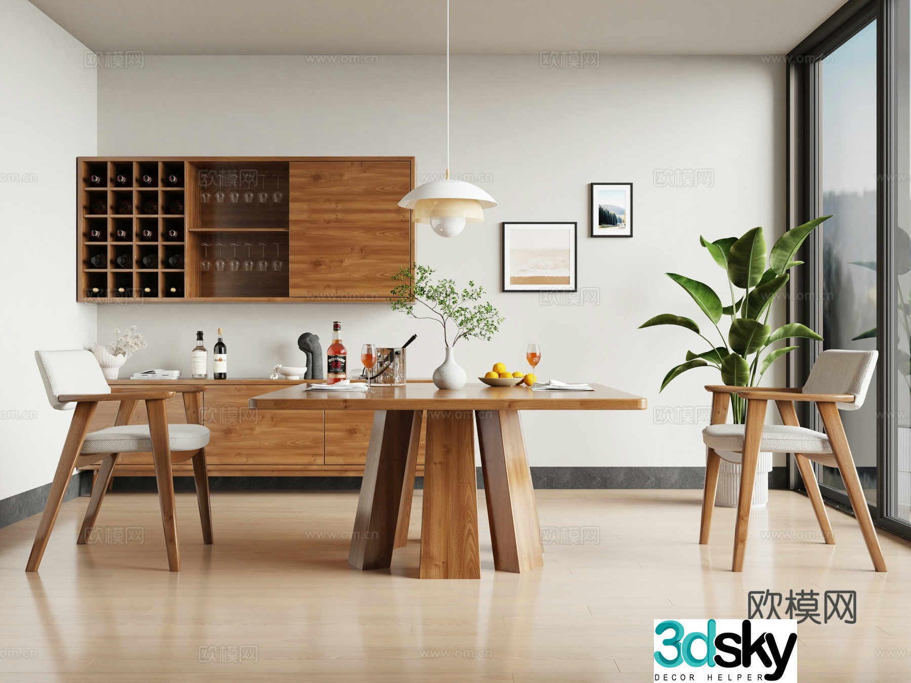 Nordic dining table and chair 3d model