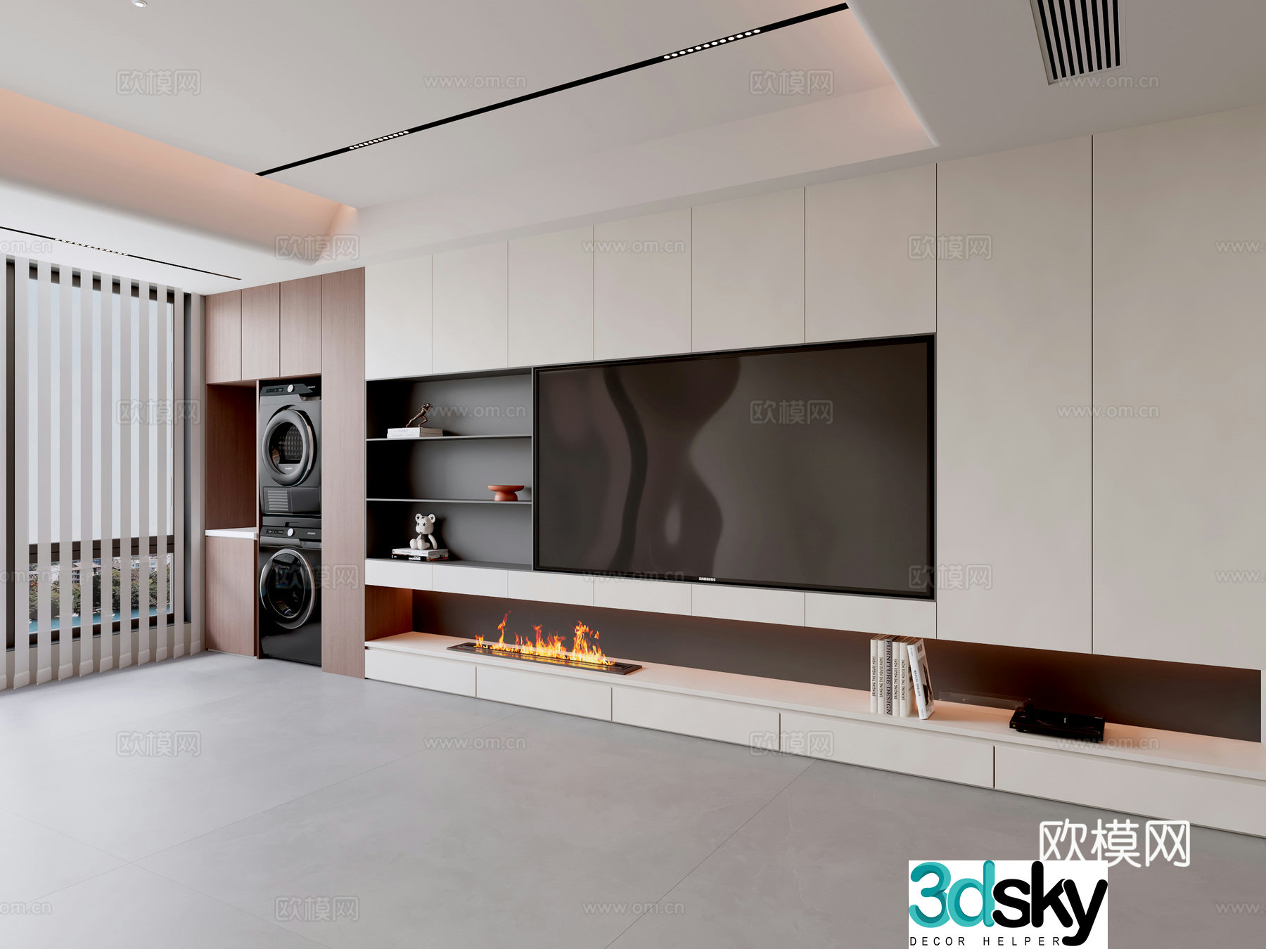 Modern creamy living room light luxury TV background wall creamy TV background wall full wall TV cabinet 3D model