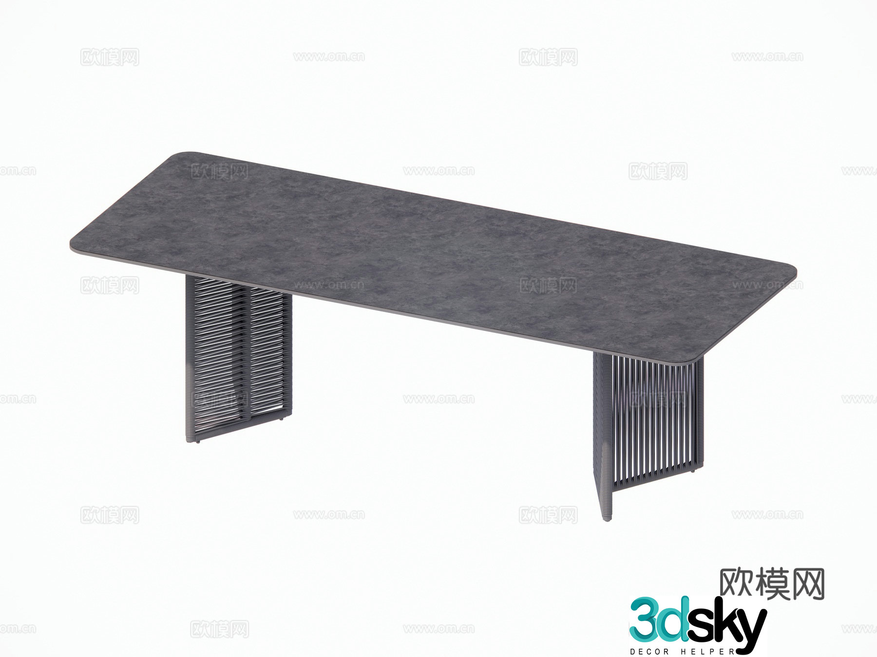 Modern outdoor courtyard garden dining table rock slab marble six-person dining table combination 3d model