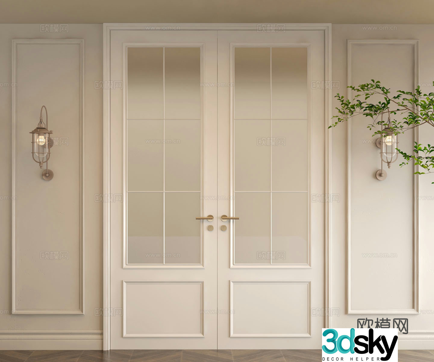 French double-opening glass door 3D model