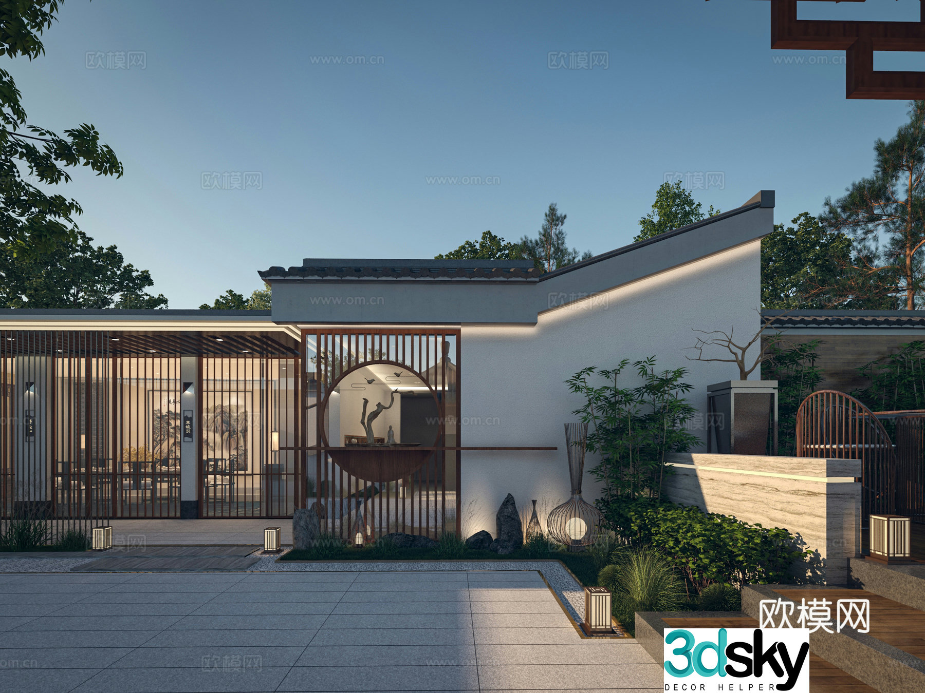 New Chinese restaurant New Chinese landscape wall New Chinese courtyard 3D model