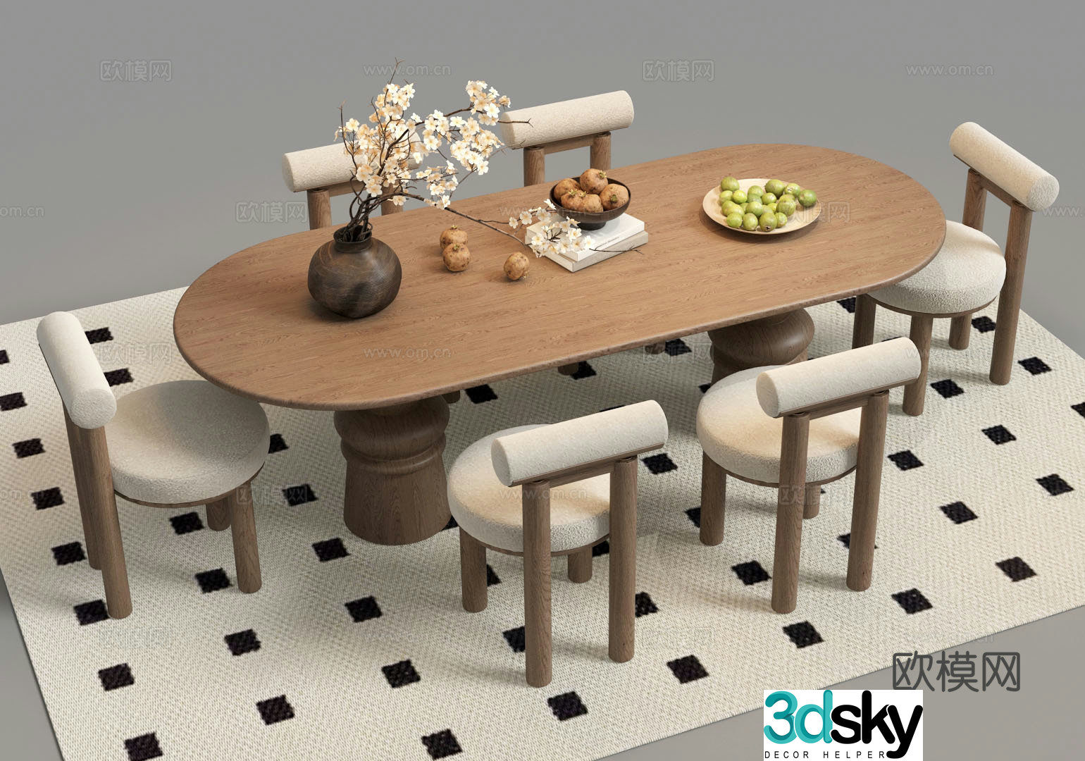 Wasabi Medium-old Dining Table and Chair Dry Branch Bonsai 3D Model
