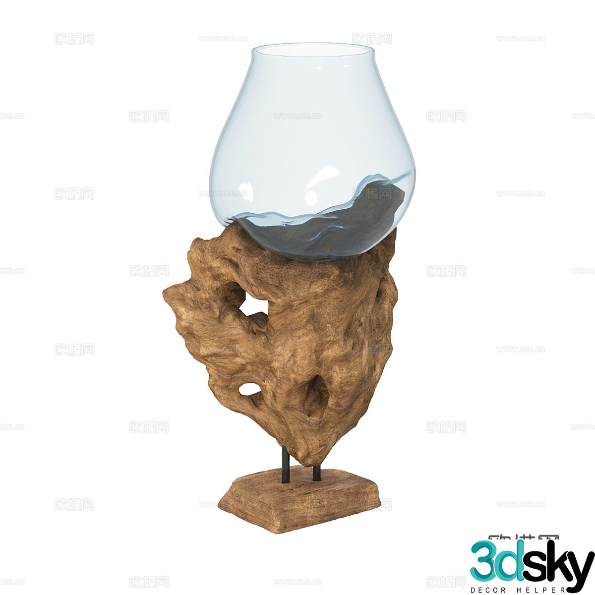 Teak glass vase SINGLE GLOSS3d model
