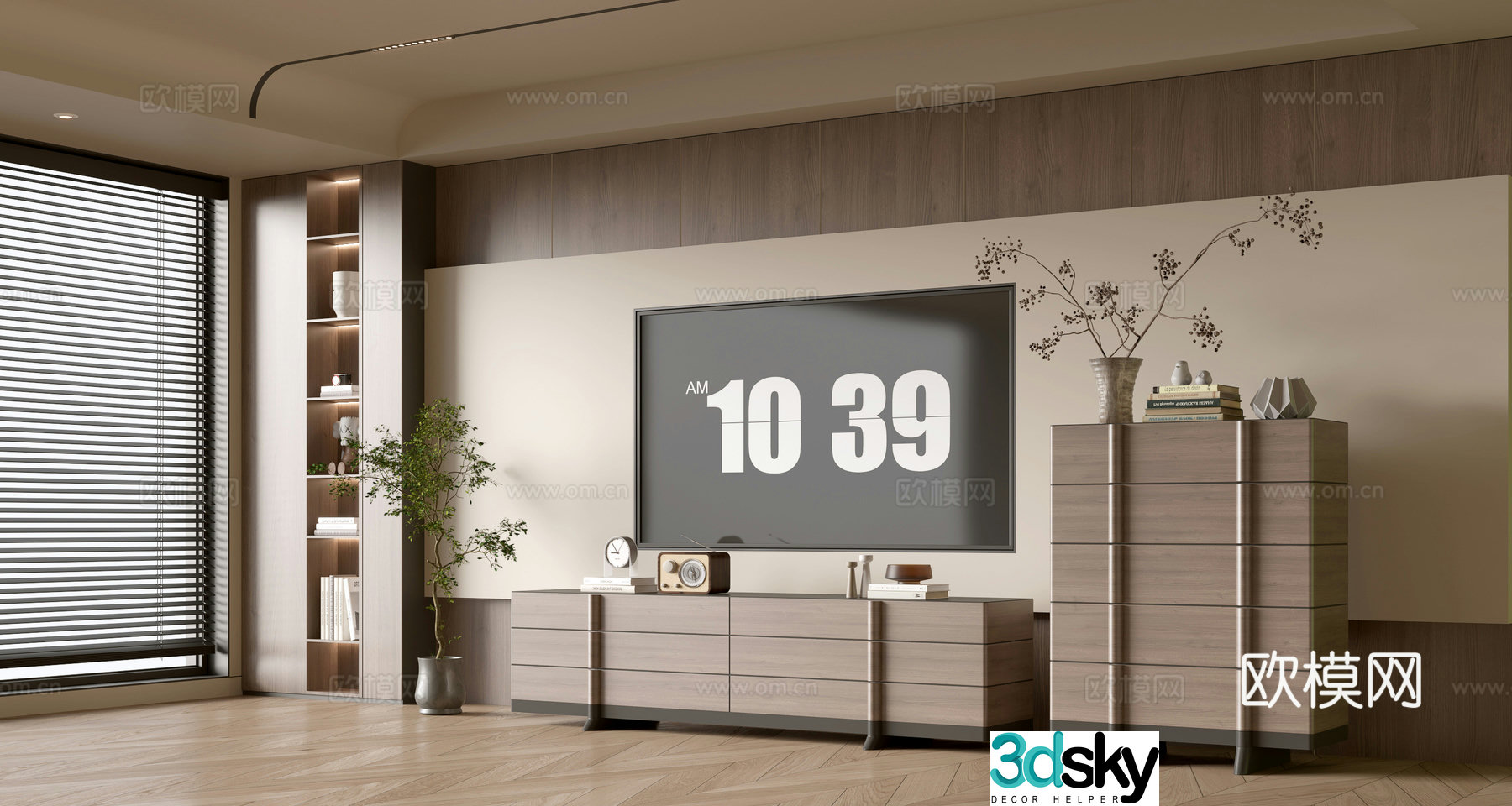 Wasabi Middle Style TV Cabinet TV Background Wall Overall Cabinet TV Background Wall Medal Style 3D Model
