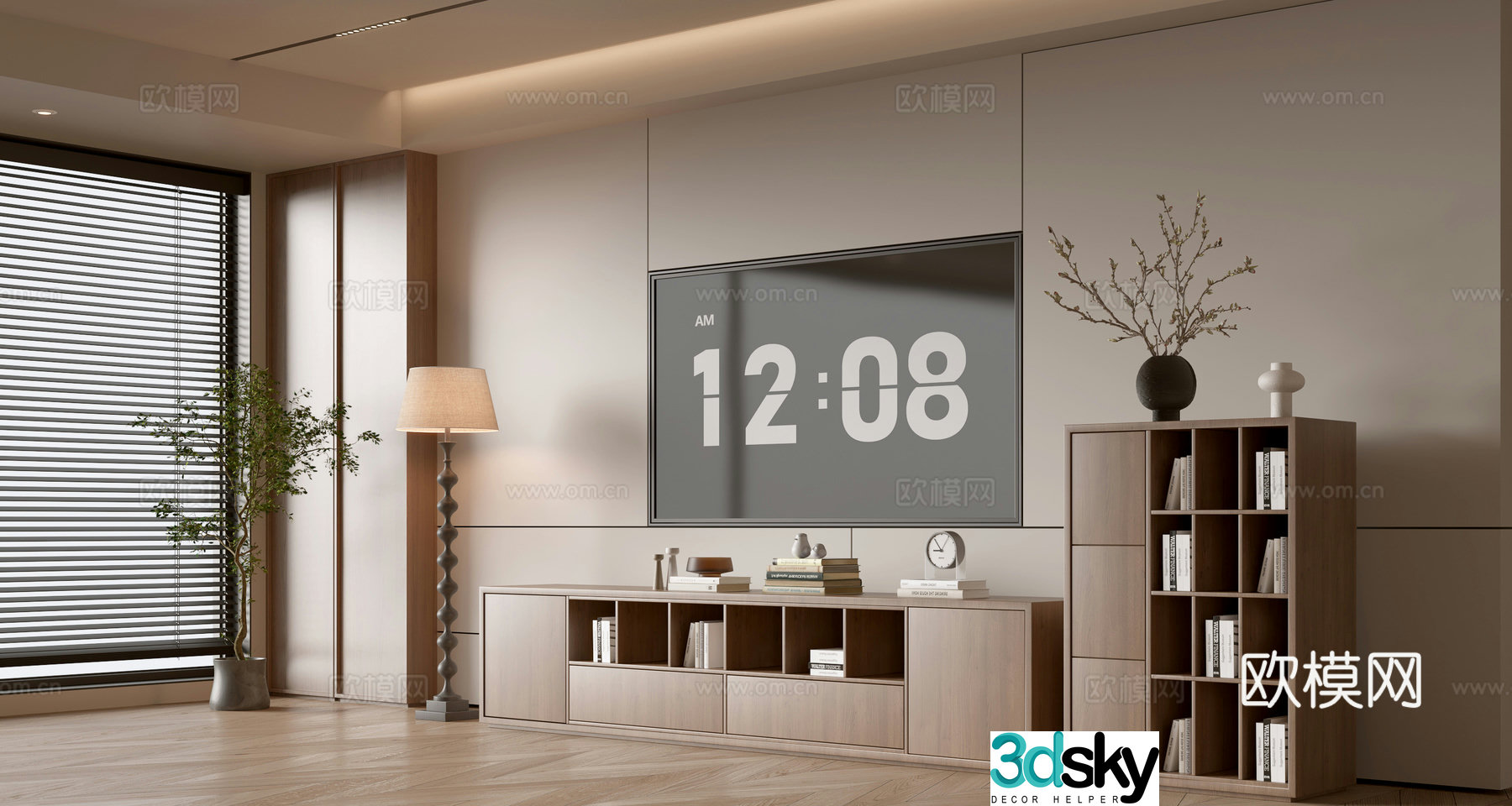 Wasabi Middle Style TV Cabinet TV Background Wall Overall Cabinet TV Background Wall Medal Style 3D Model