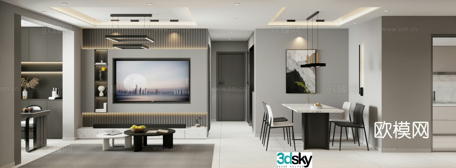 Modern minimalist living restaurant 3d model