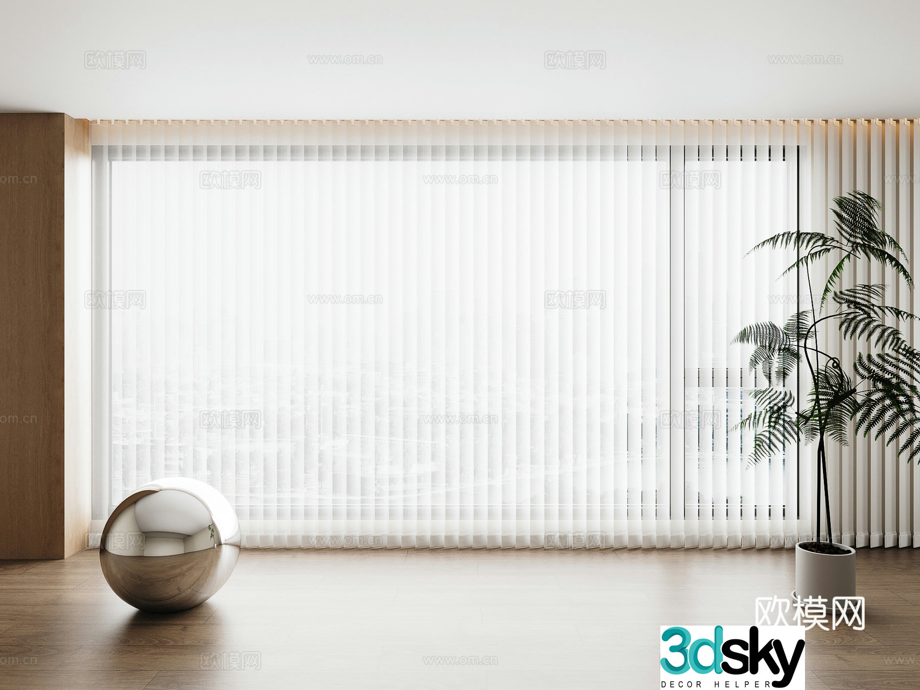 Modern vertical curtain vertical blind dream curtain green plant potted 3D model