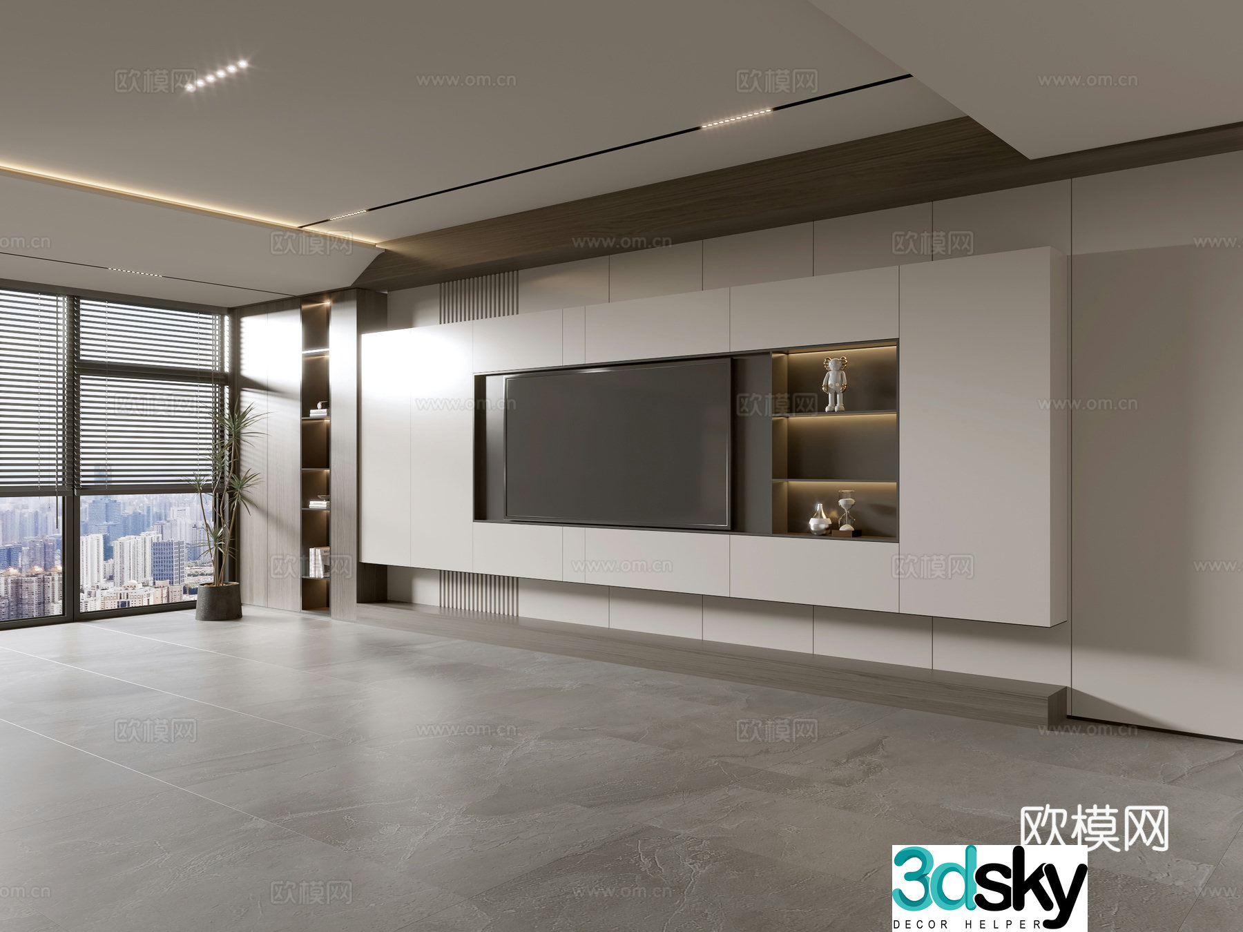 Modern Italian living room light luxury TV background wall full wall TV cabinet 3D model