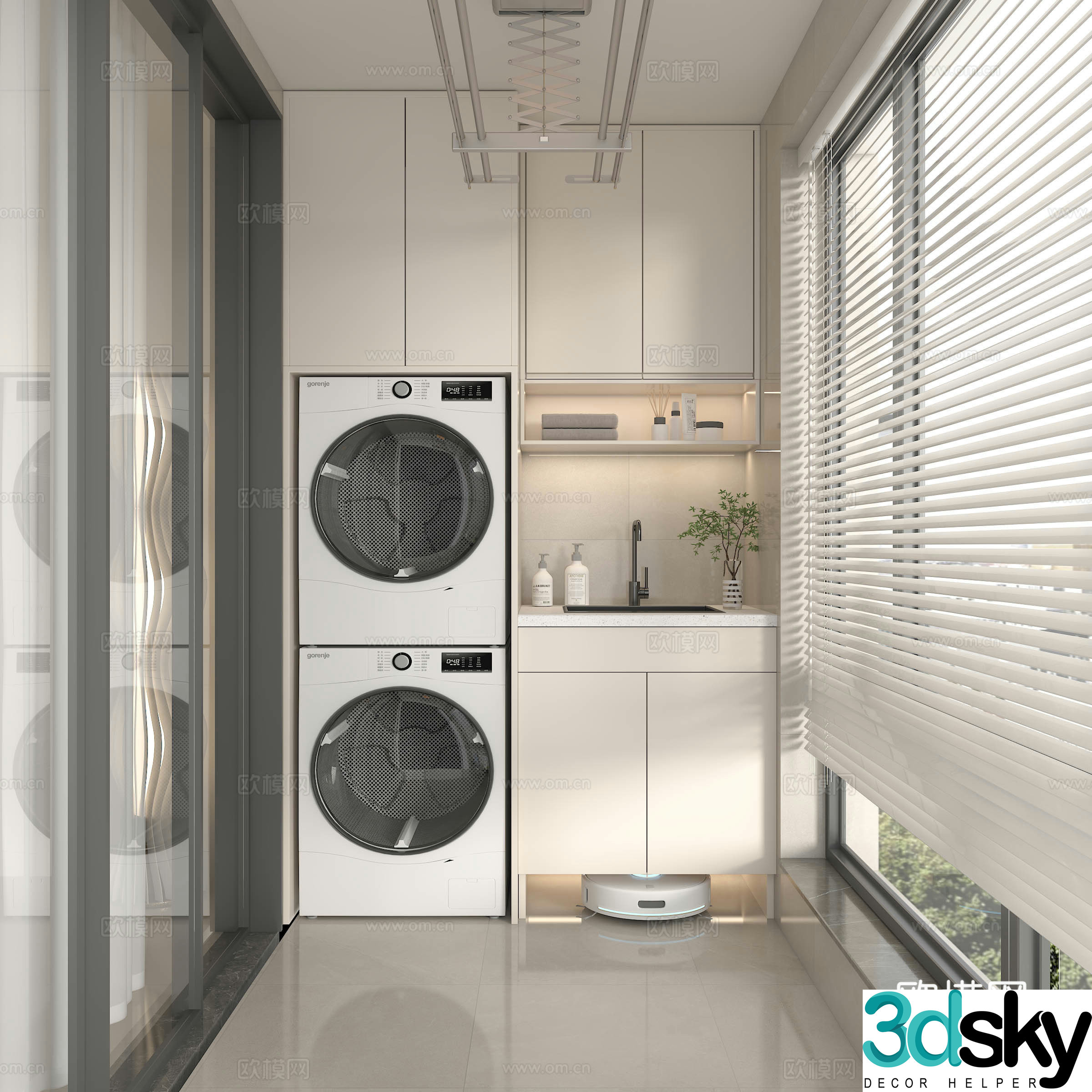 Balcony washing machine balcony cabinet sweeping robot venetian blind 3d model