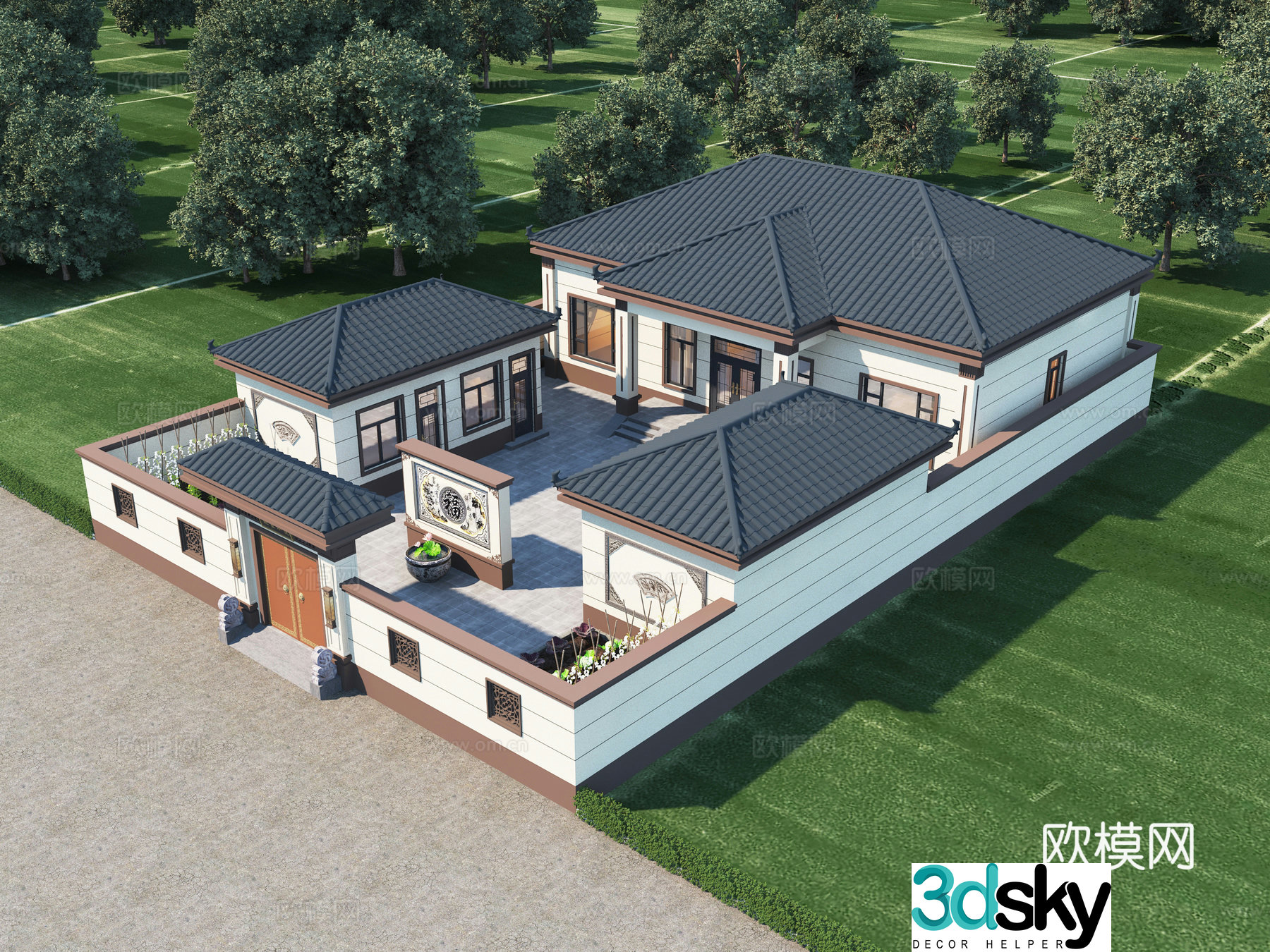 Chinese style courtyard Su-style courtyard Sanhe Sanhe New Chinese style courtyard new Chinese style courtyard luxury courtyard luxury courtyard landscape 3D model