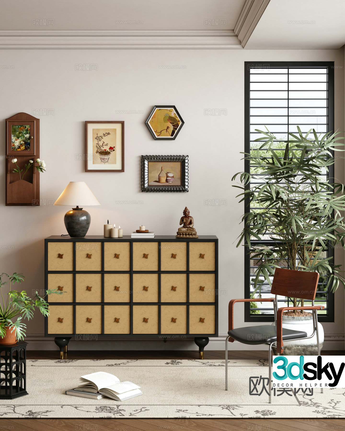 Medium retro porch cabinet side cabinet low cabinet end view cabinet door cabinet storage cabinet 3d model