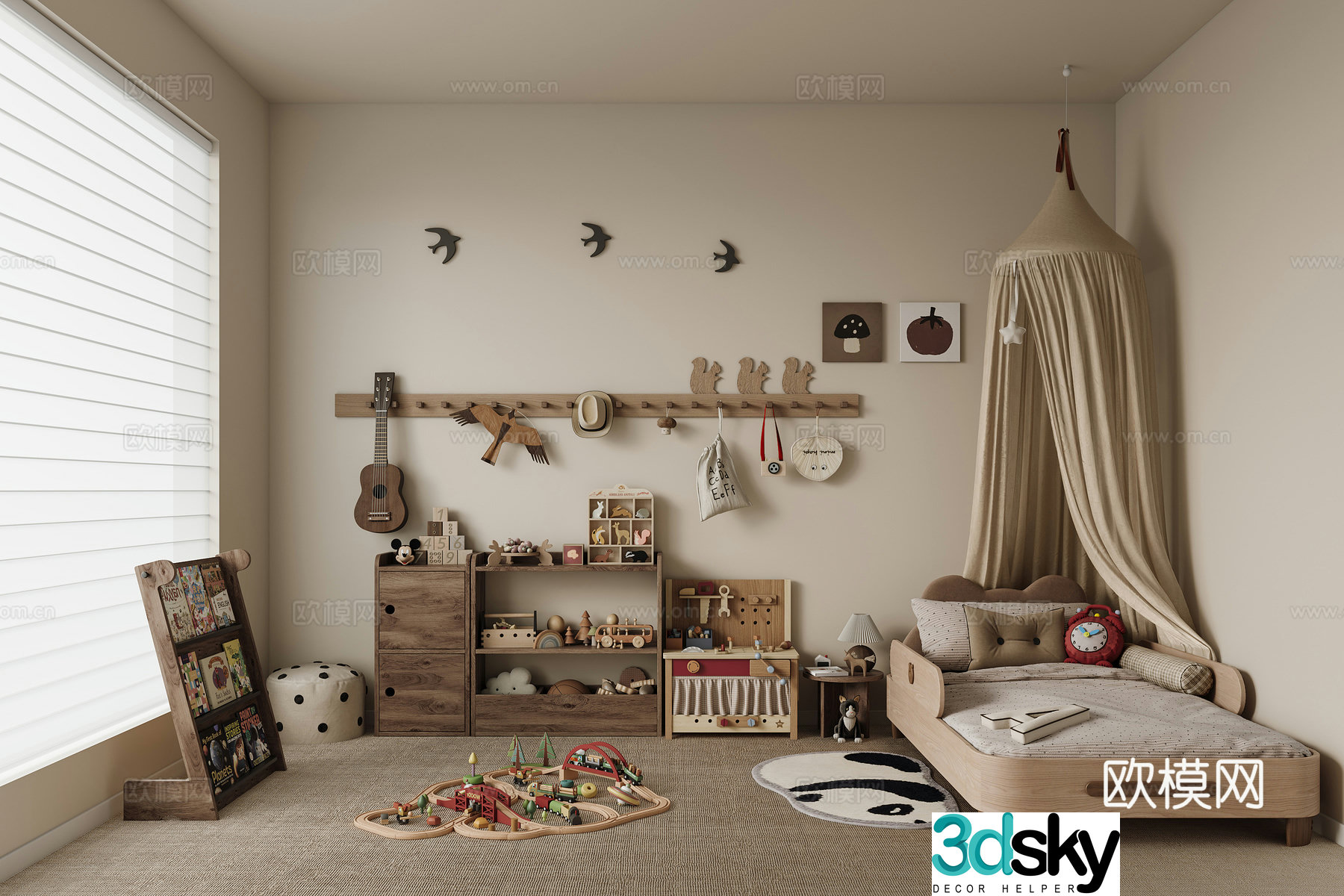 Children’s room Children’s bed Children’s toys Children’s bookshelf Storage locker Valve 3d model