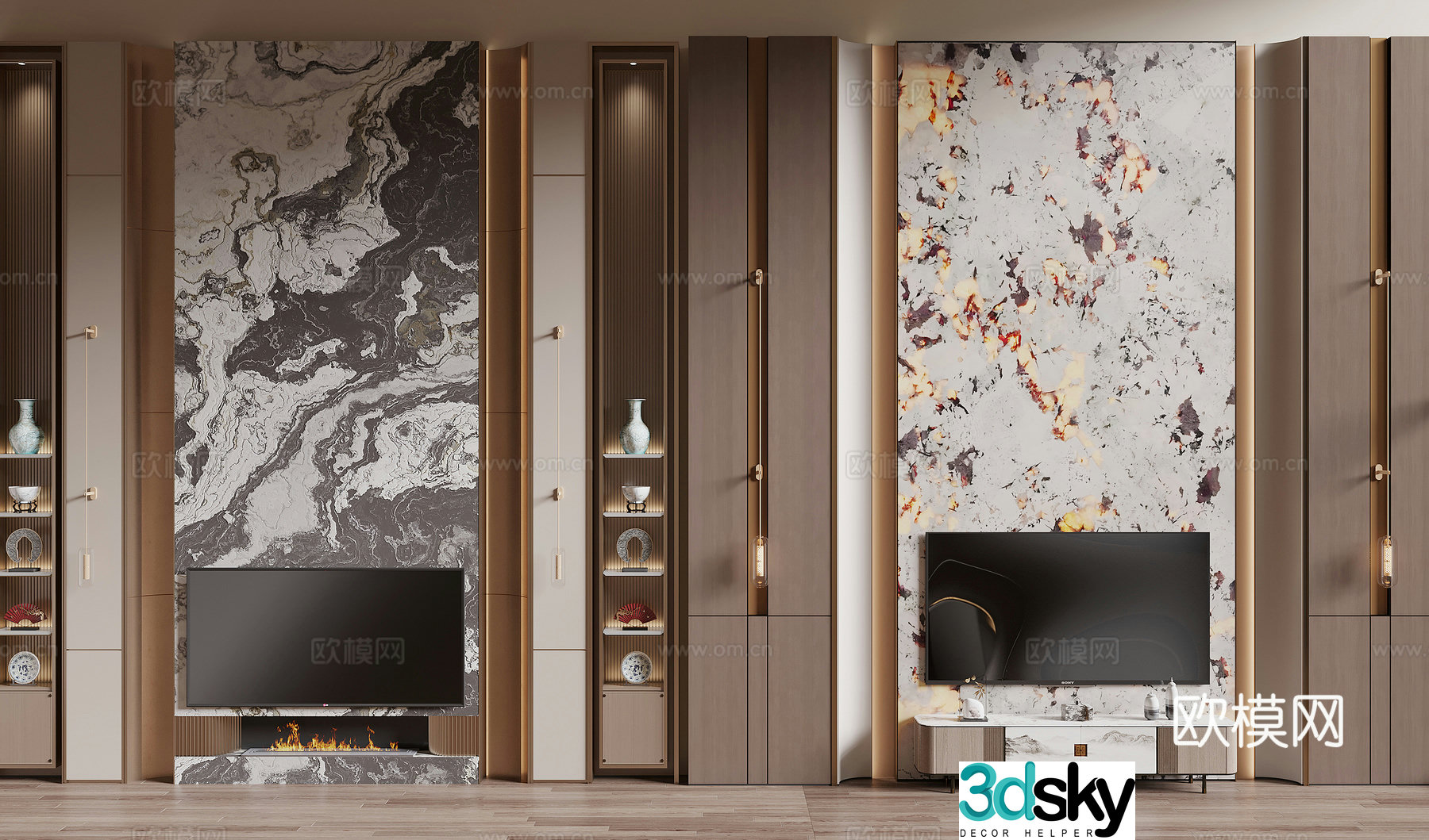 New Chinese style villa TV background wall 3d model