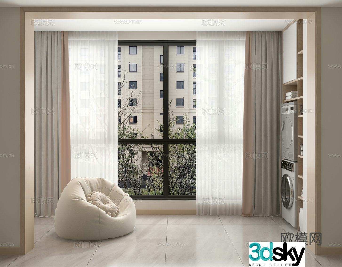 Modern balcony lazy sofa washing machine curtain 3d model