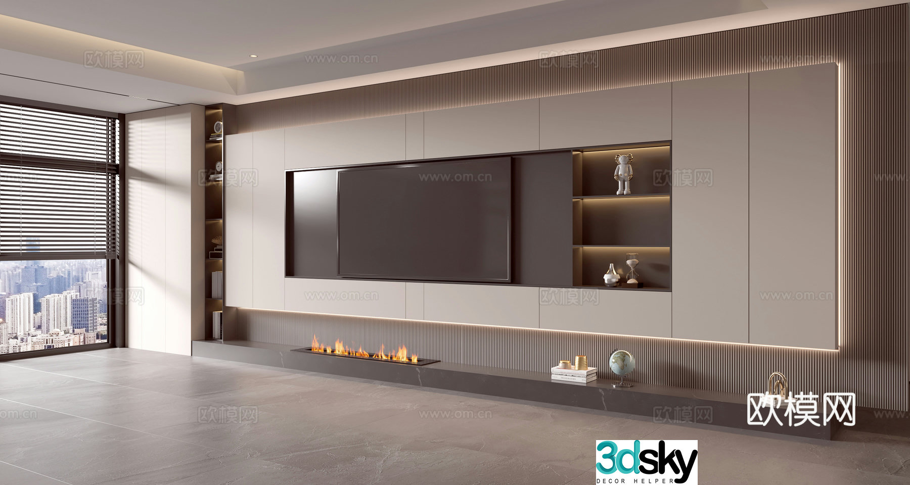 Modern Italian living room light luxury TV background wall full wall TV cabinet 3D model