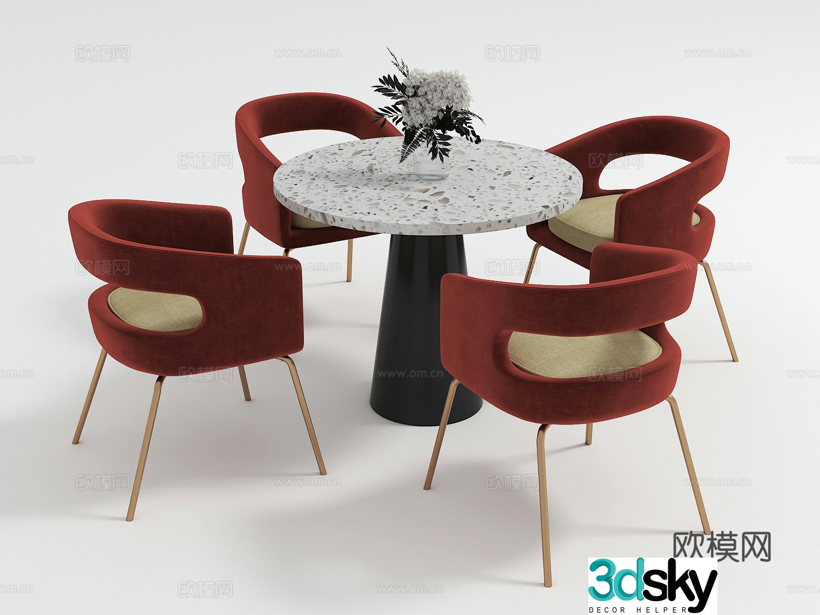 Modern negotiation table and chair combination 3D model
