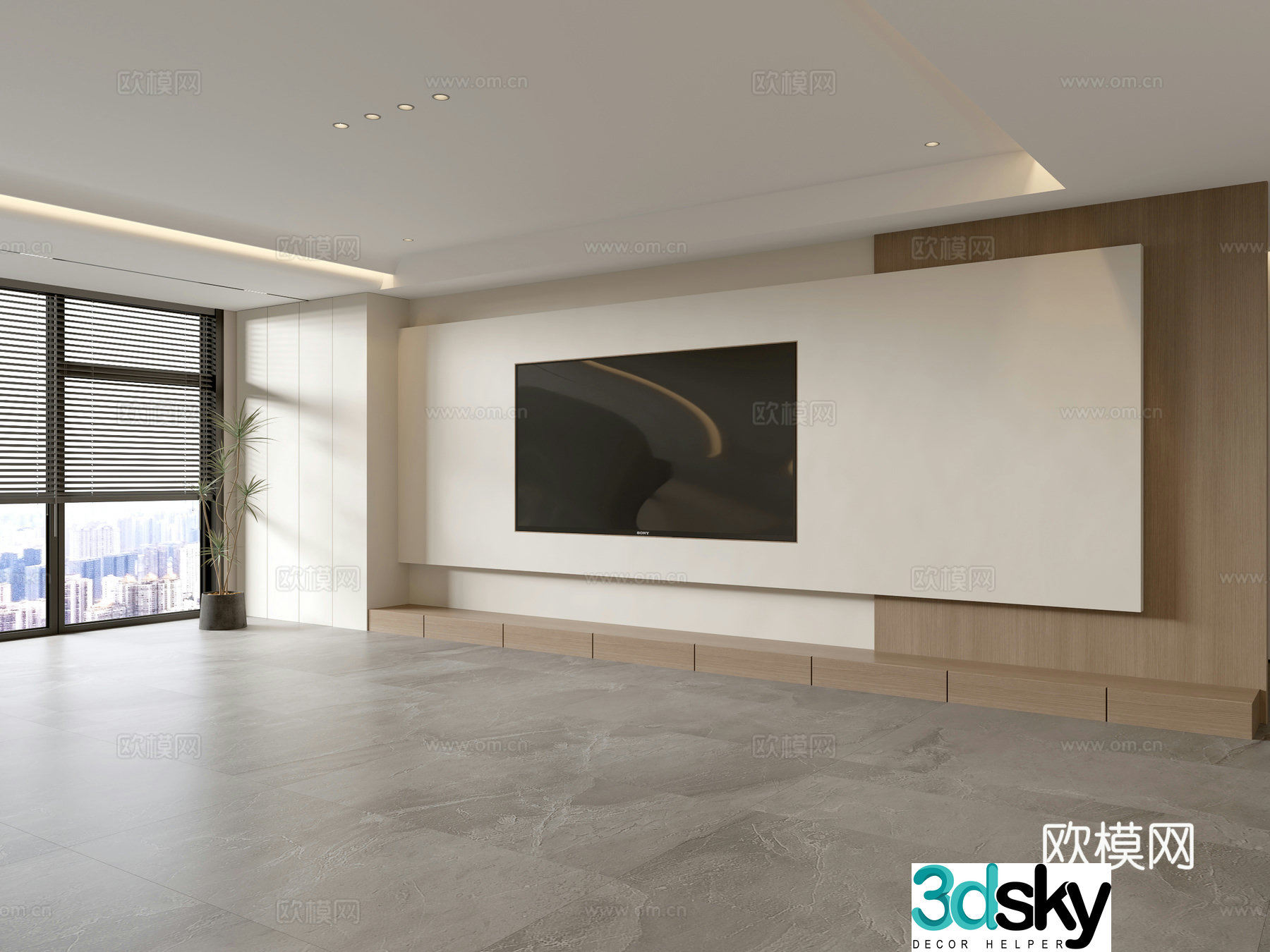 Modern simple living room light luxury TV background wall full wall TV cabinet 3D model
