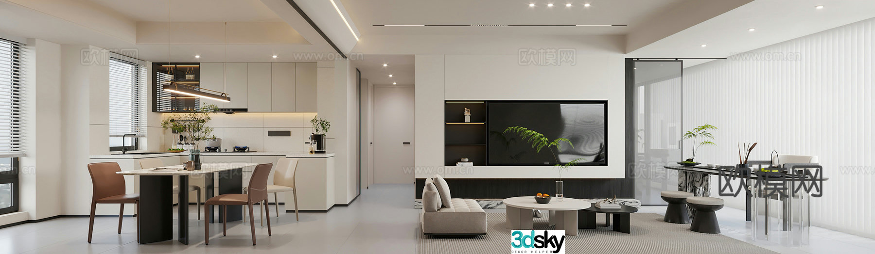 Modern living and dining room Simple living and dining room Modern dining table Balcony tea table Open kitchen Wine cabinet 3D model
