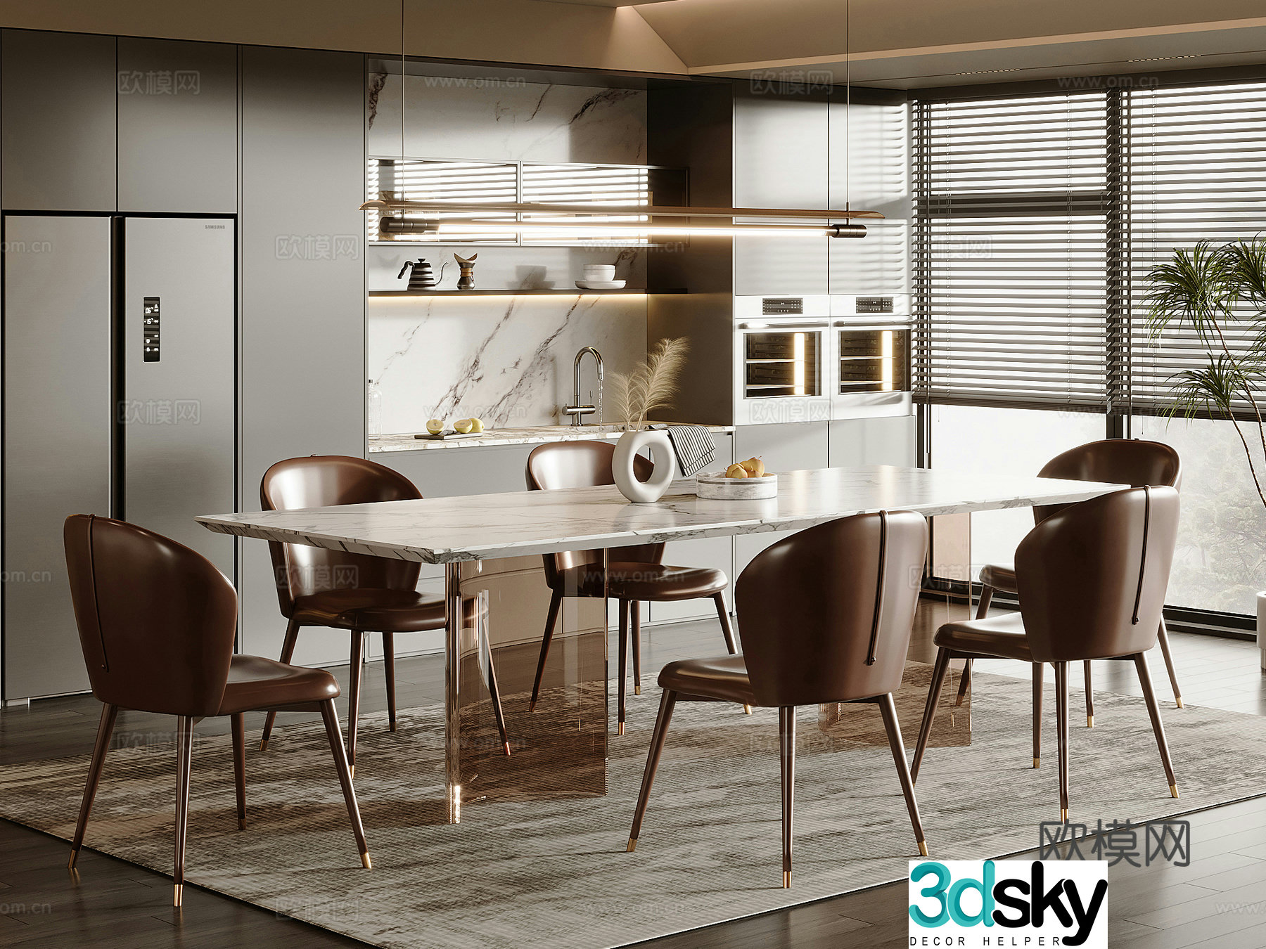 Modern marble dining table and chair 3d model