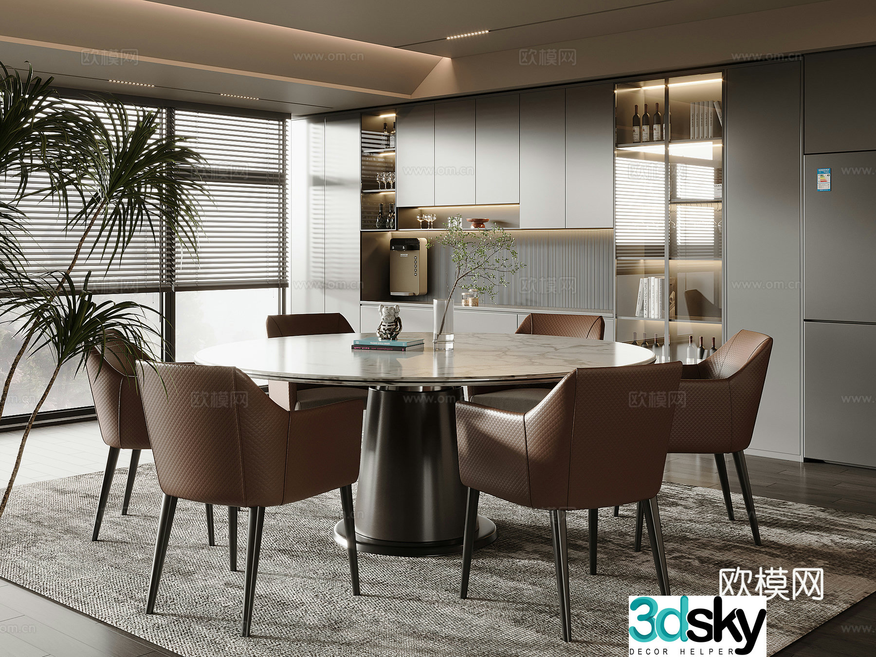 Modern round marble dining table and chair 3d model