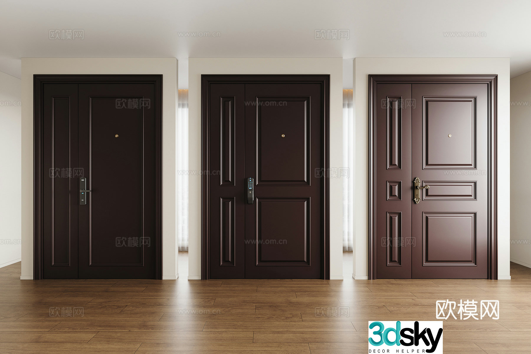 Modern security door mother and child door entrance door finger silk door lock 3d model