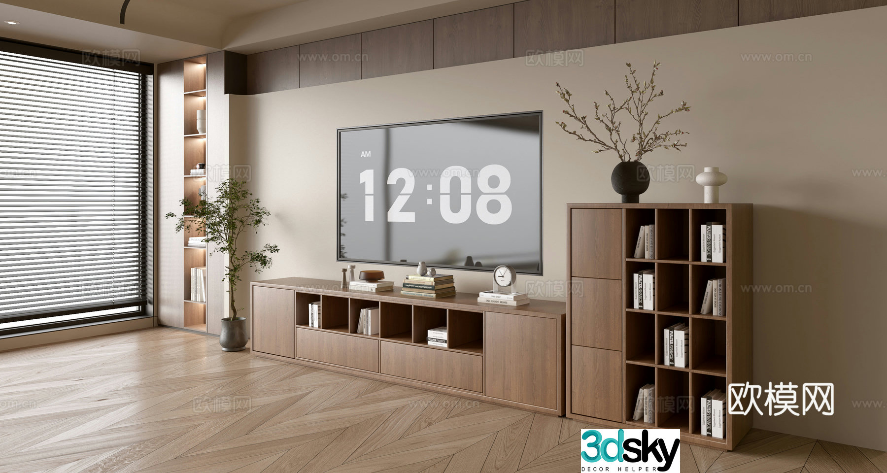 Wasabi Middle Style TV Cabinet TV Background Wall Overall Cabinet TV Background Wall Medal Style 3D Model