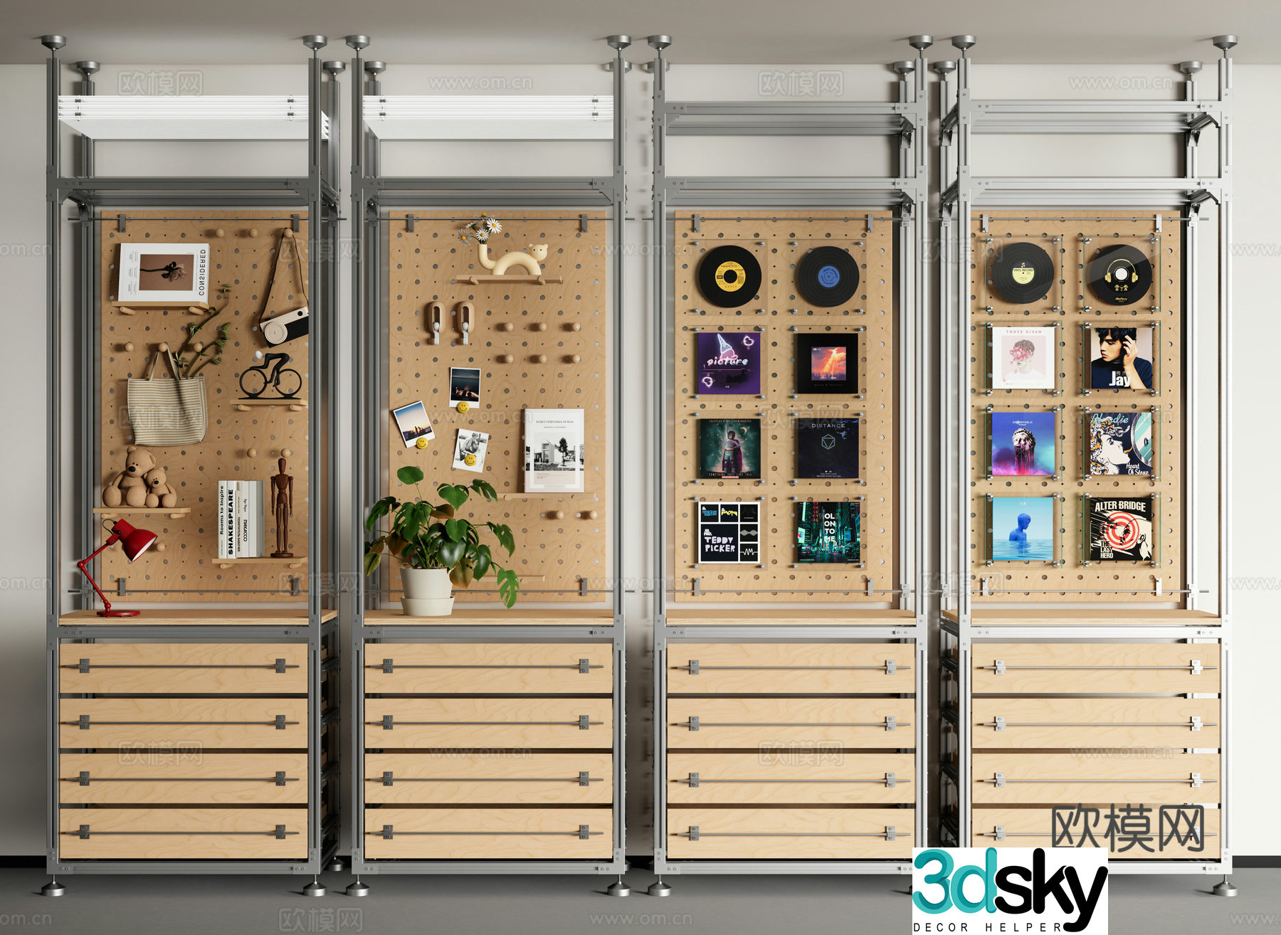 Modern storage rack Aluminum profile storage rack Material display rack Showcase rack Optical axis 3D model