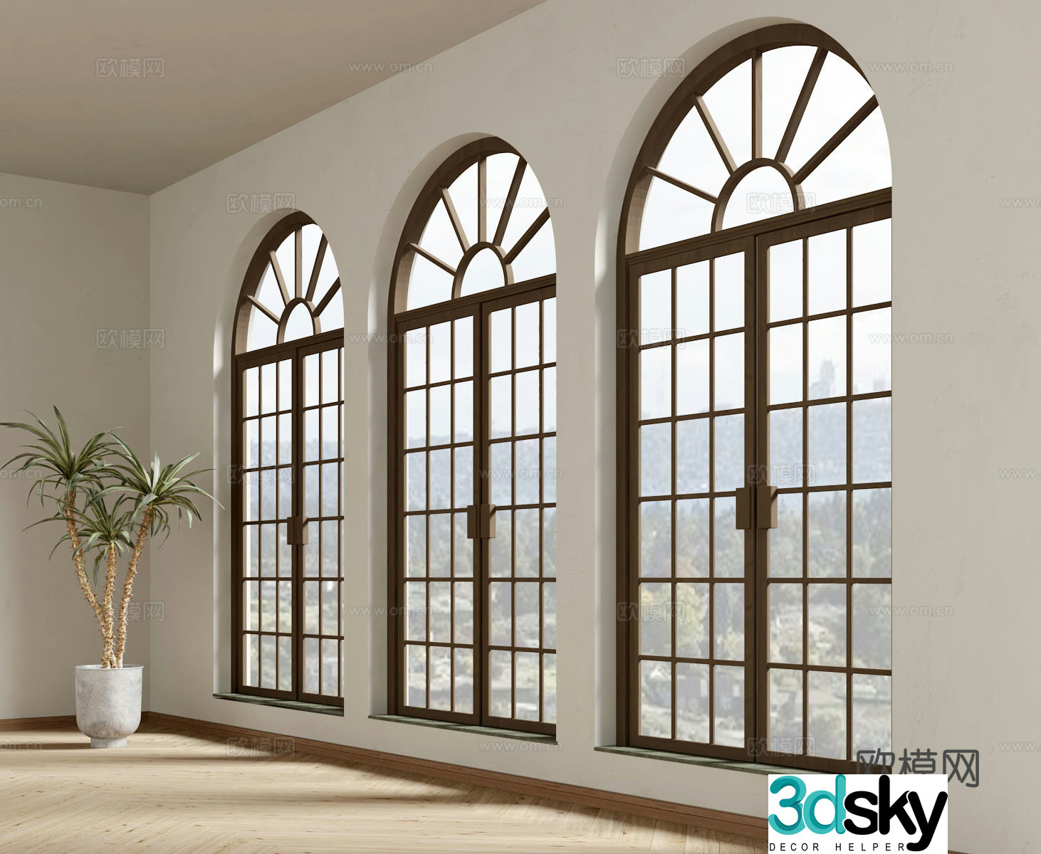 French American European style floor-to-ceiling windows 3D model