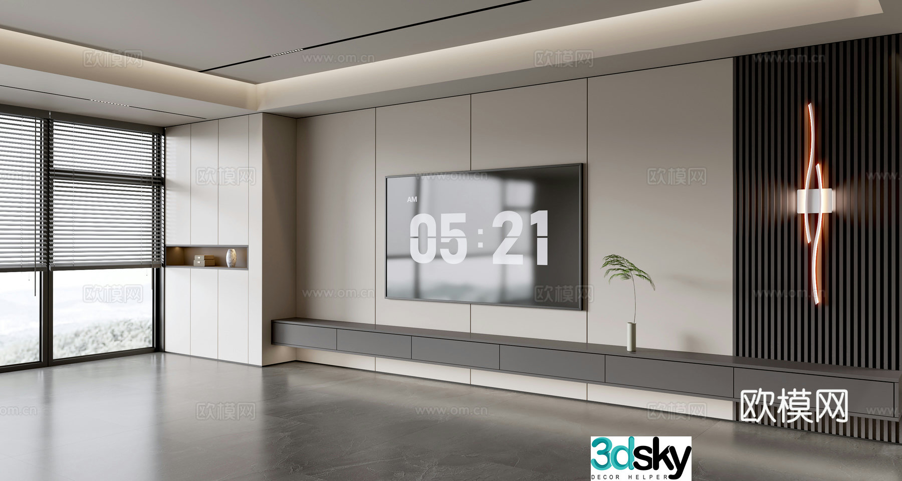 Modern Italian living room light luxury TV background wall full wall TV cabinet 3D model