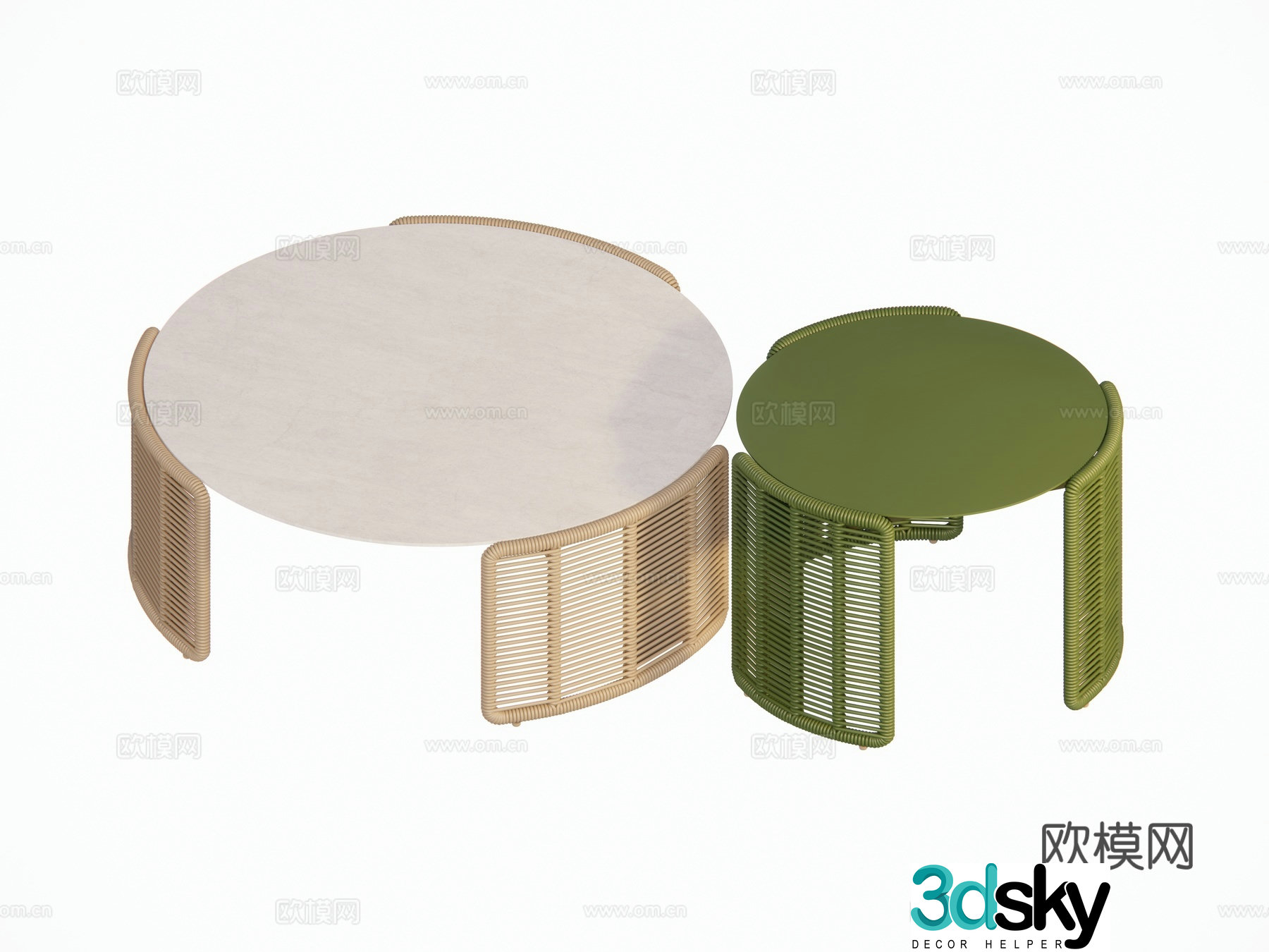 Modern outdoor courtyard garden coffee table round metal woven coffee table combination 3d model