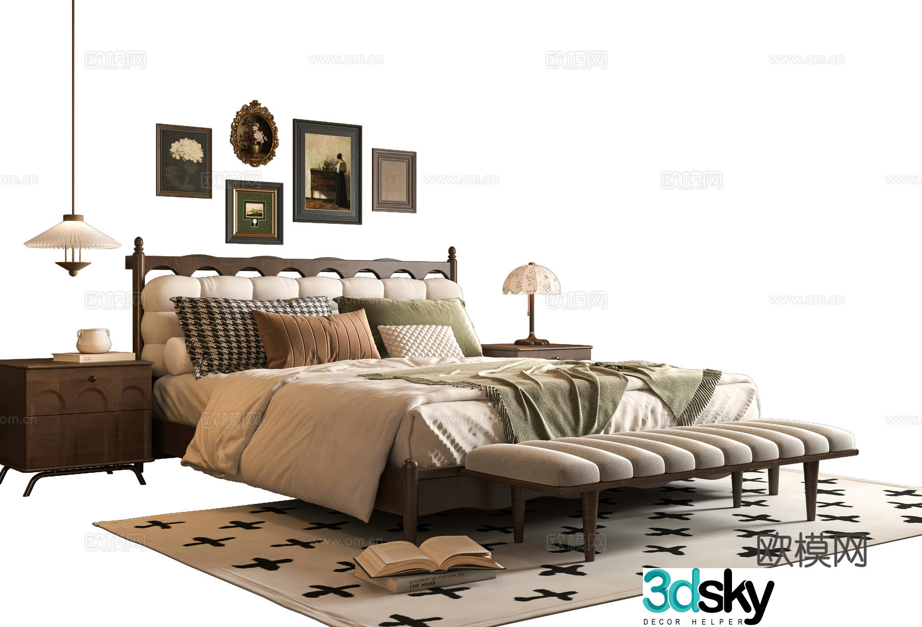 French double bed 3d model