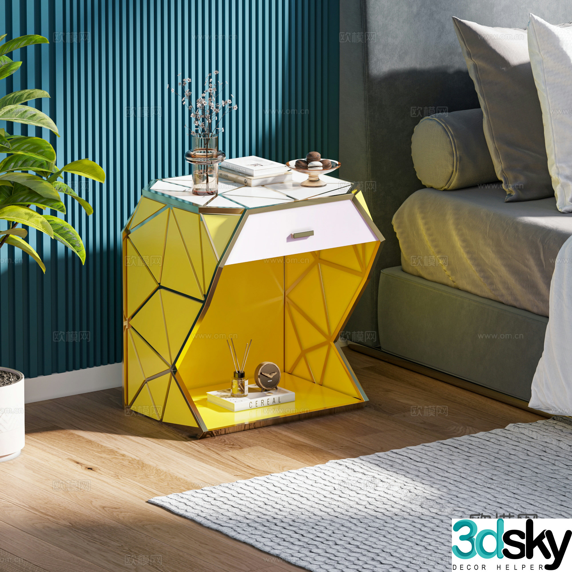 Hexagonal bedside table 3d model