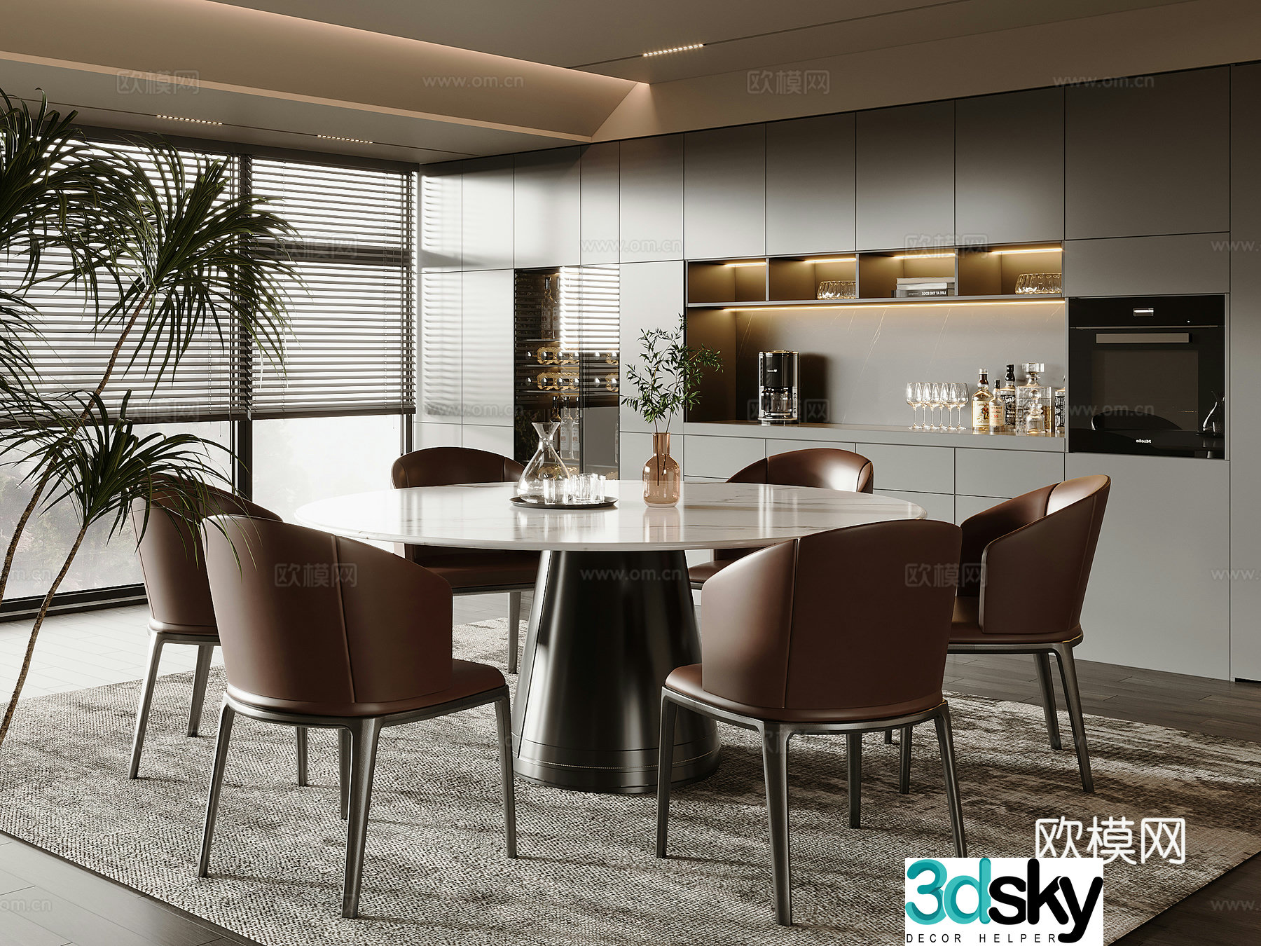 Modern round marble dining table and chair 3d model