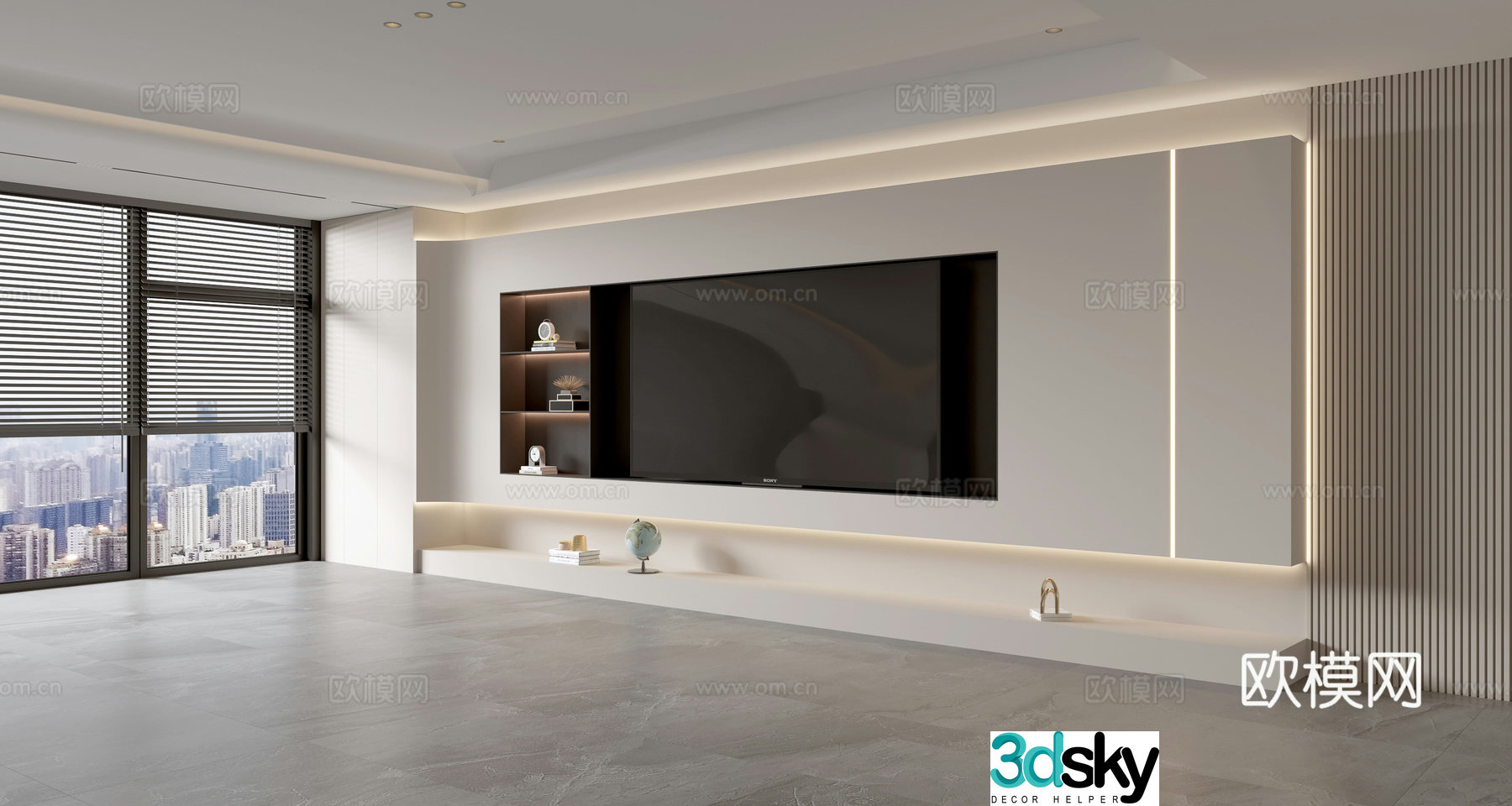 Modern creamy living room light luxury TV background wall creamy TV background wall full wall TV cabinet 3D model