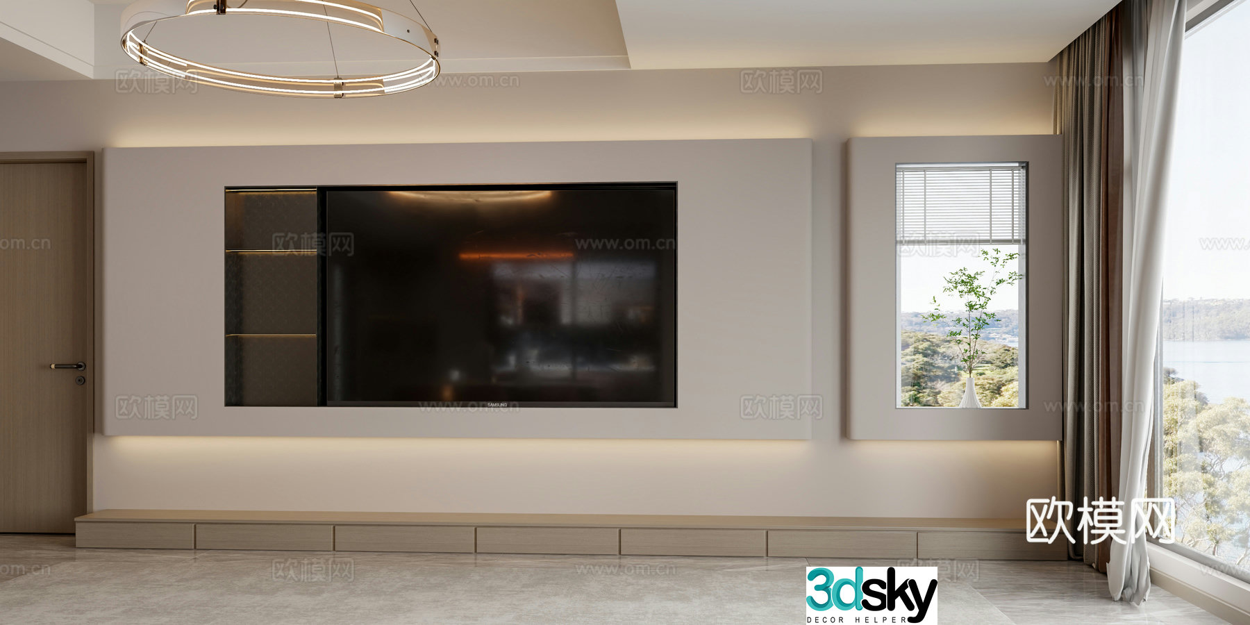 Modern TV background wall 3d model