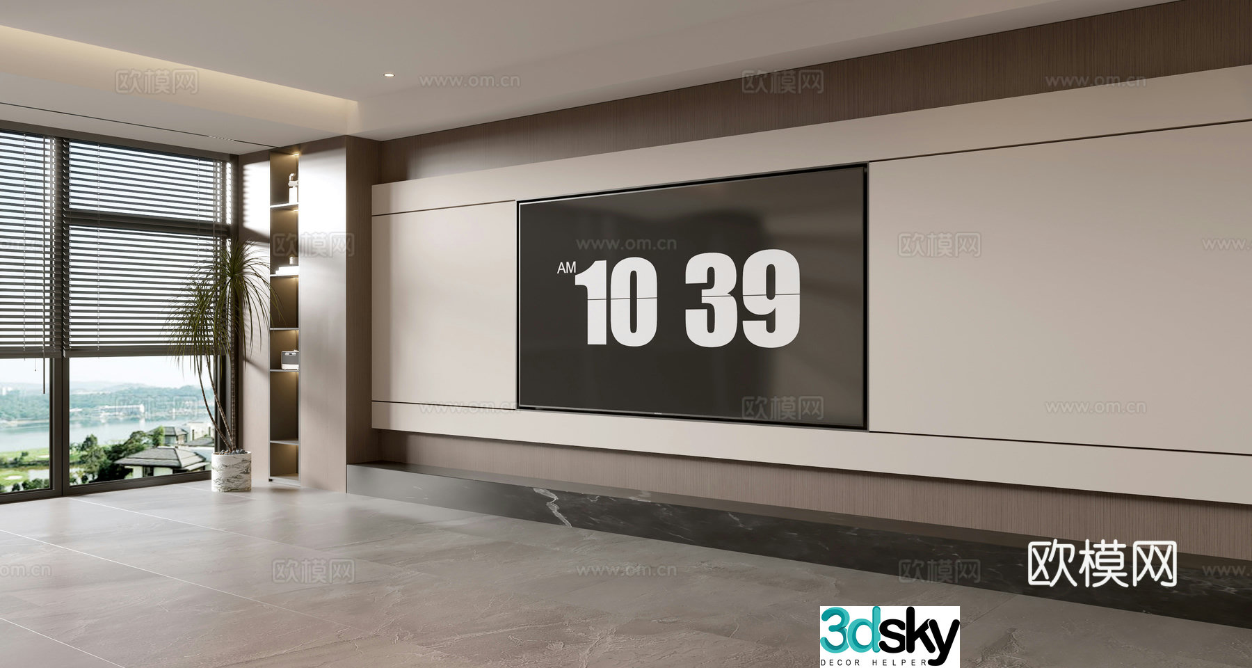 Modern simple living room light luxury TV background wall full wall TV cabinet 3D model