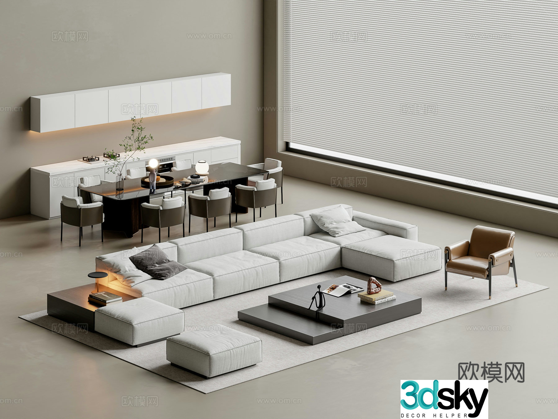 Modern sofa coffee table combination 3D model