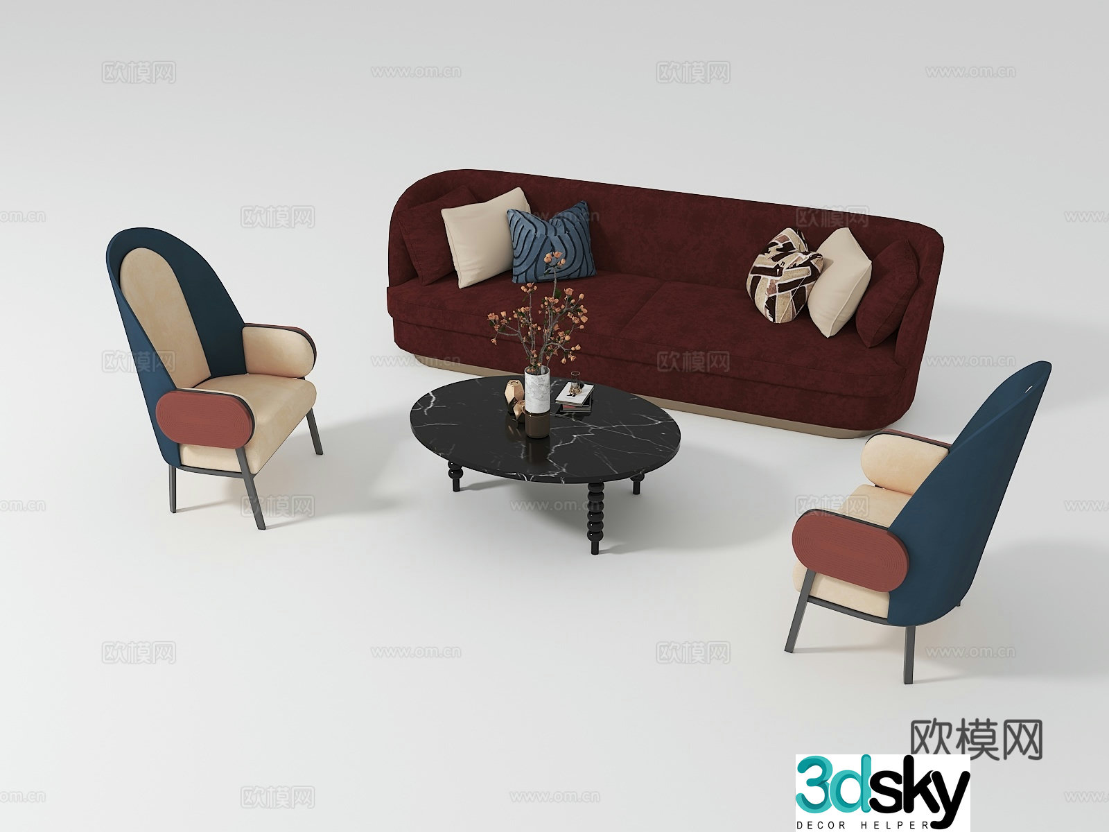 Modern casual sofa coffee table combination 3D model