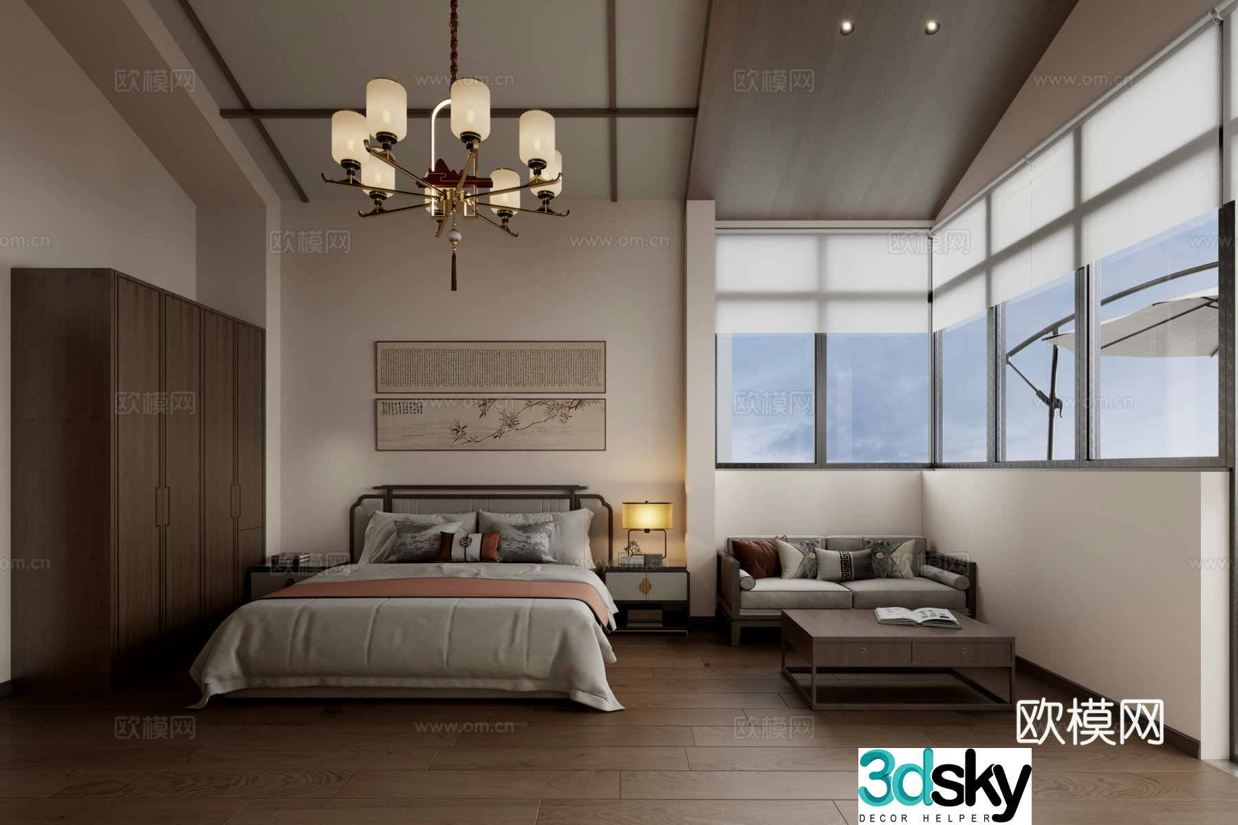 New Chinese bedroom 3D model