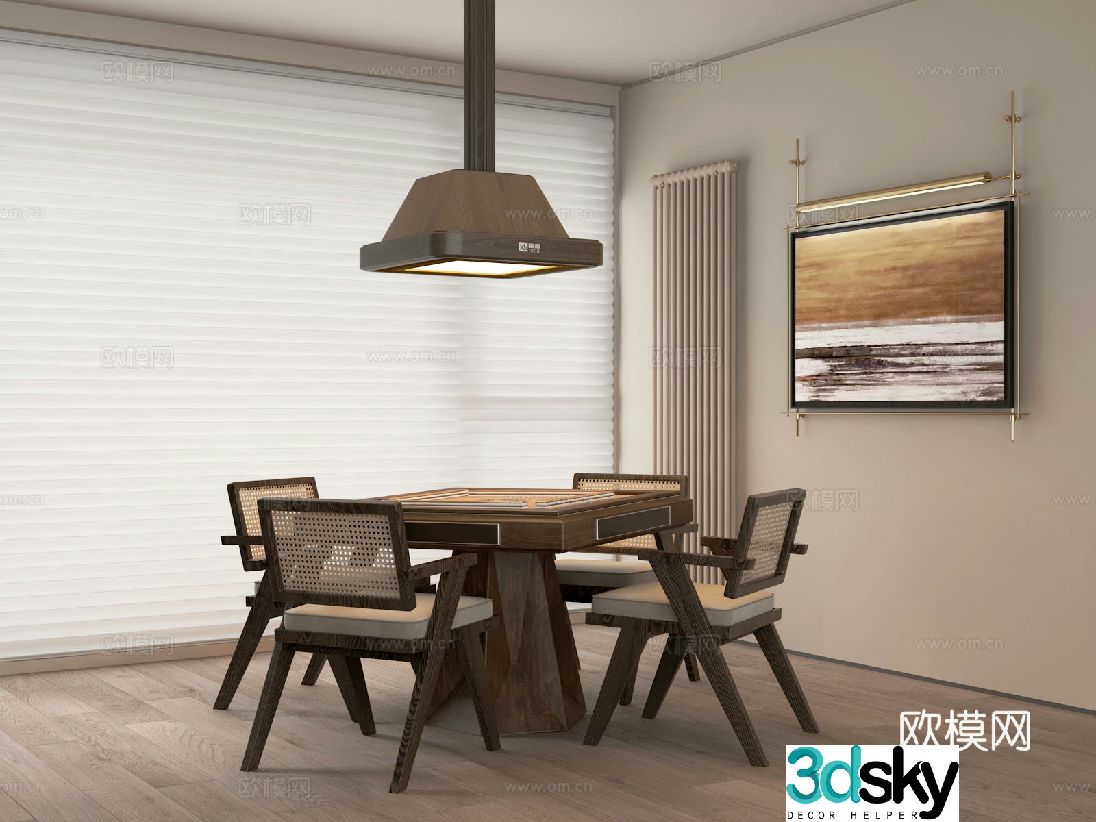 Wasabi Mahjong Table and Chair Radiator Hanging Painting 3D Model